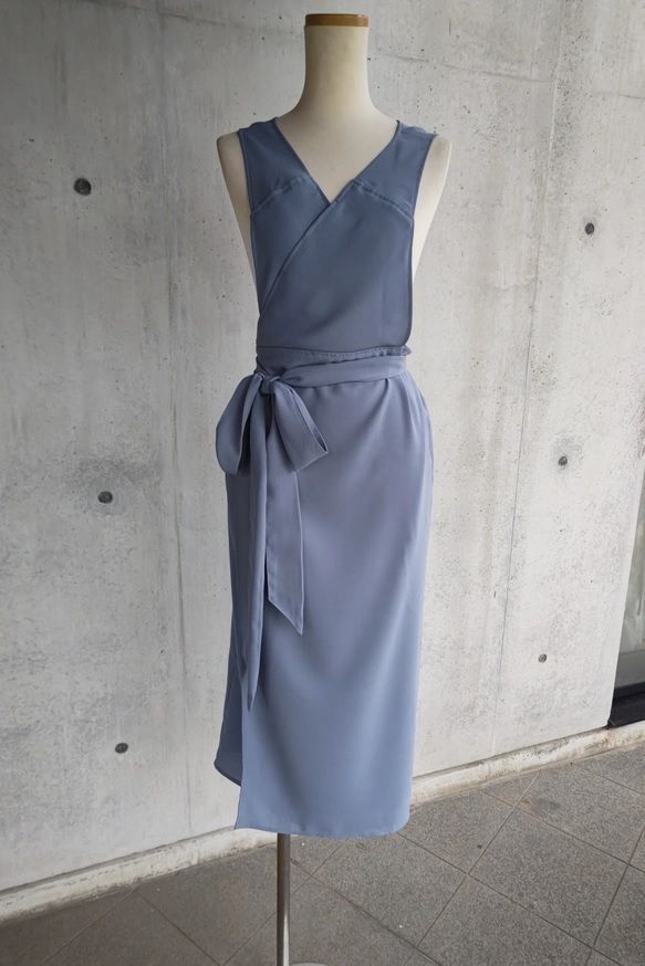 茶道お稽古に最適。羽織って着る「美シルエット」ロングエプロン【4L