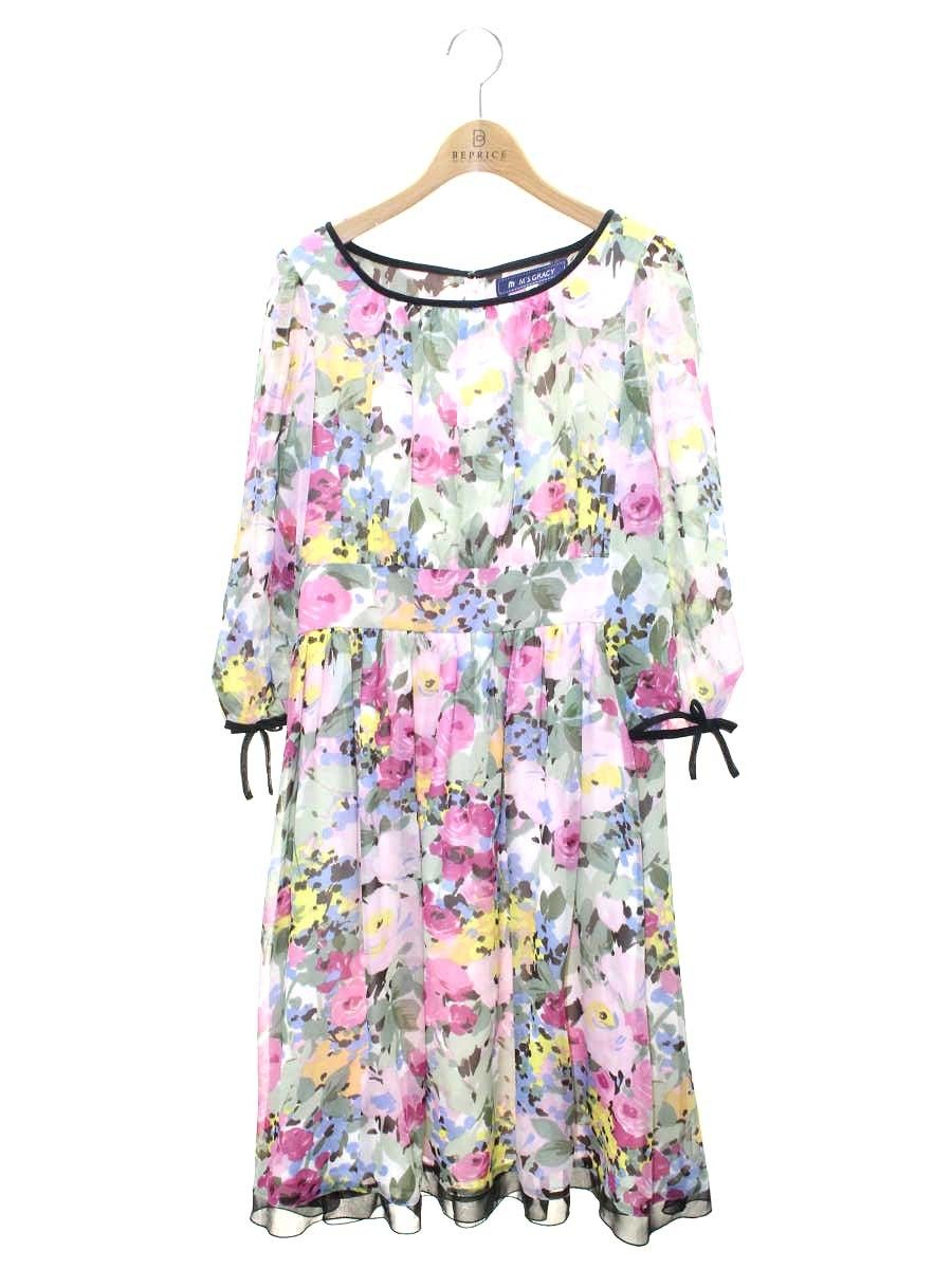 エムズグレイシー 121109 ワンピース 38 ピンク フラワーモチーフ