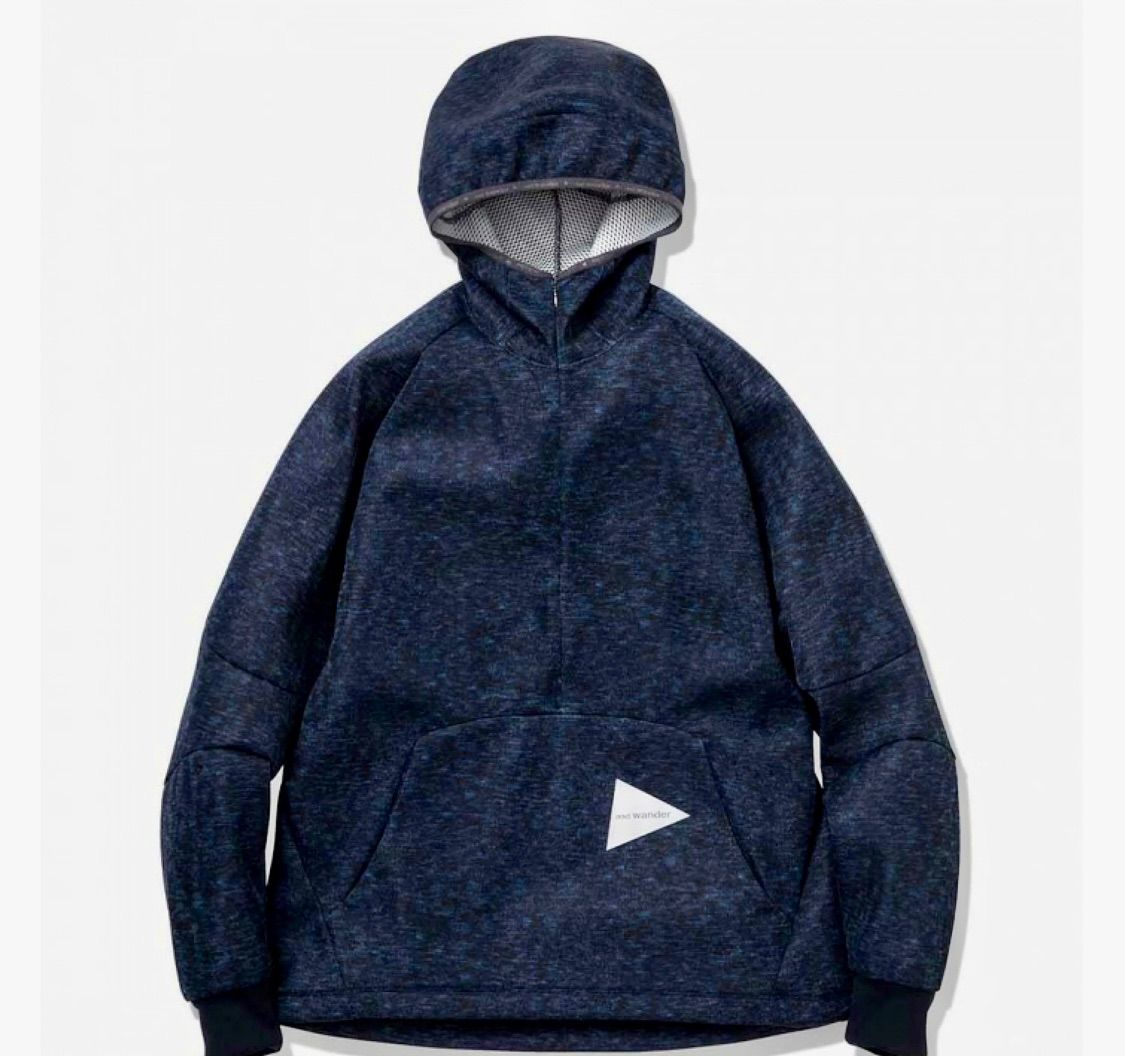 極美品!定価35926円 and wander アンドワンダー W raschel hoodie ダブルラッセルフーディ -NV- サイズ3 メンズ レディース