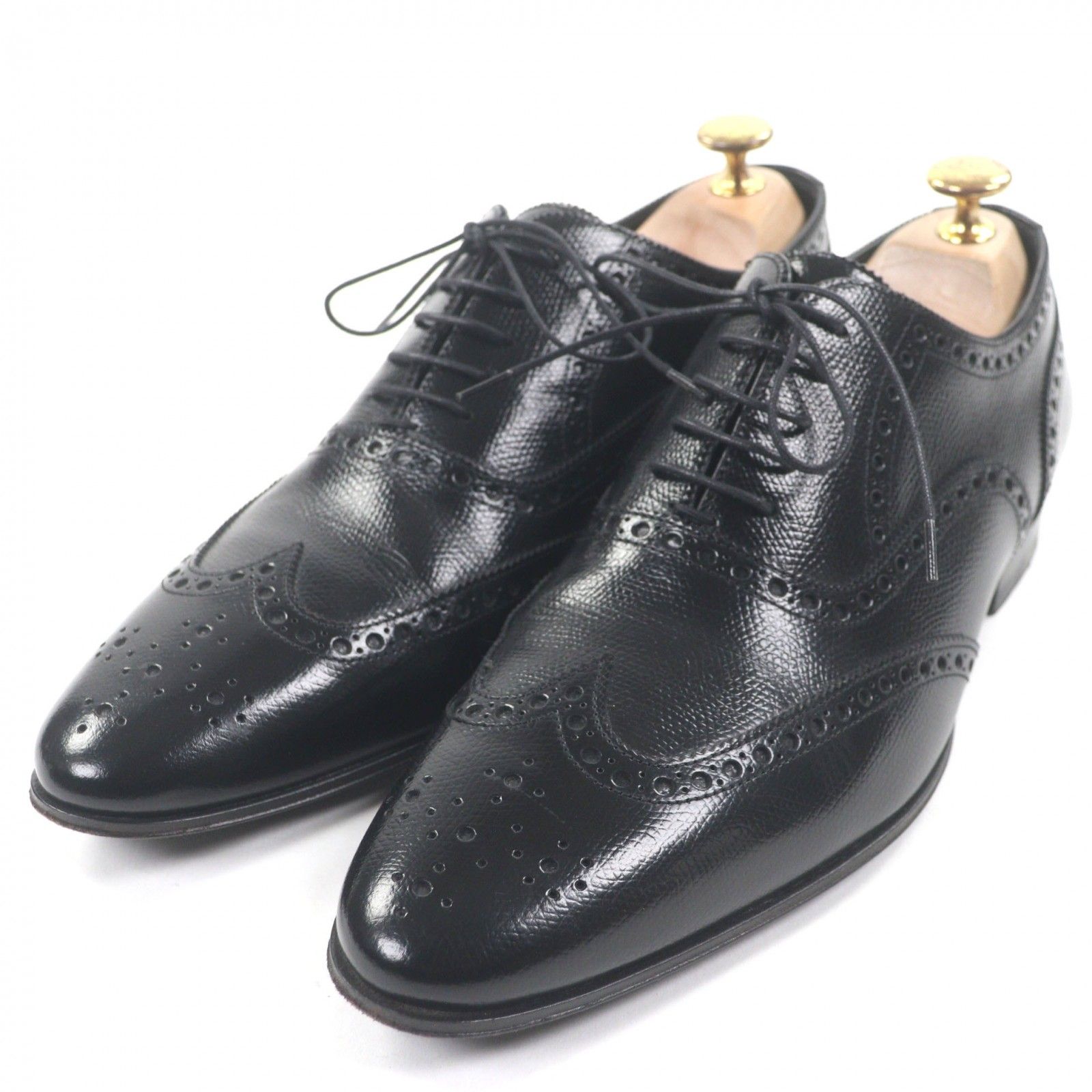 美品SAINT LAURENT PARIS サンローランパリ 379761 ウィングチップ メダリオン パーフォレーション レースアップ 内羽根 レザーシューズ ブラック 41 箱・保存袋付き イタリア製 メンズ