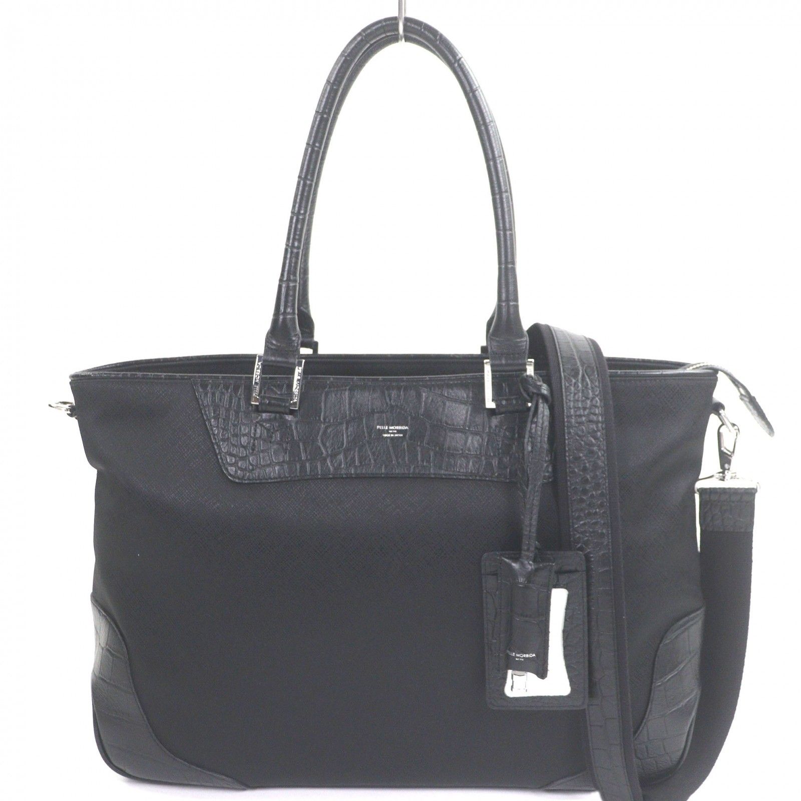 極美品□PELLE MORBIDA ペッレモルビダ レザー使い クロコダイル型押し 