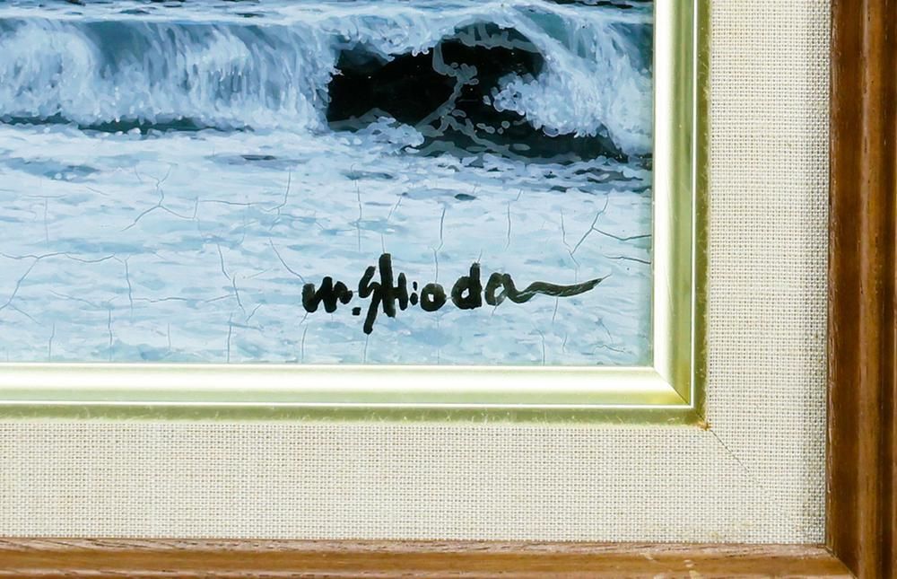 真作】【WISH】塩田満男「日本海暮色」油彩 4号 一枚の絵取扱 ◇白波