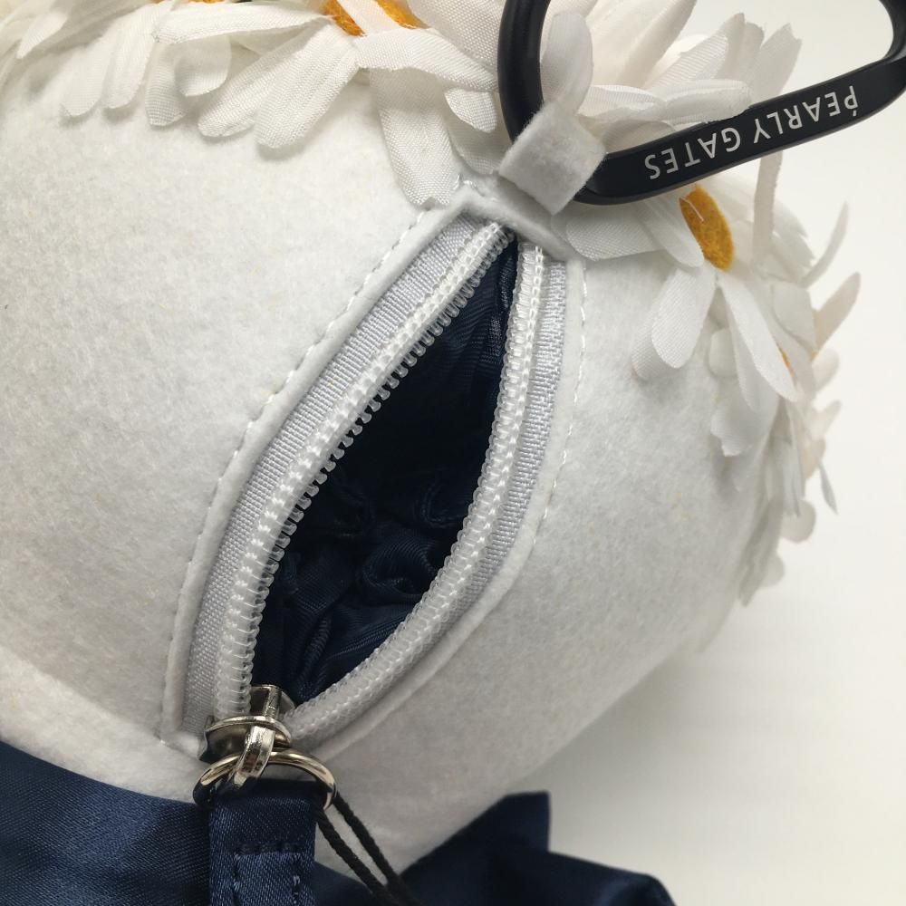 パーリーゲイツ ボールポーチ 白×ネイビー ブーケ型 リボン カラビナ付き ボールケース ゴルフ PEARLY GATES ゴルフスクール ゴルフバッグ キャディバッグ ゴルフ