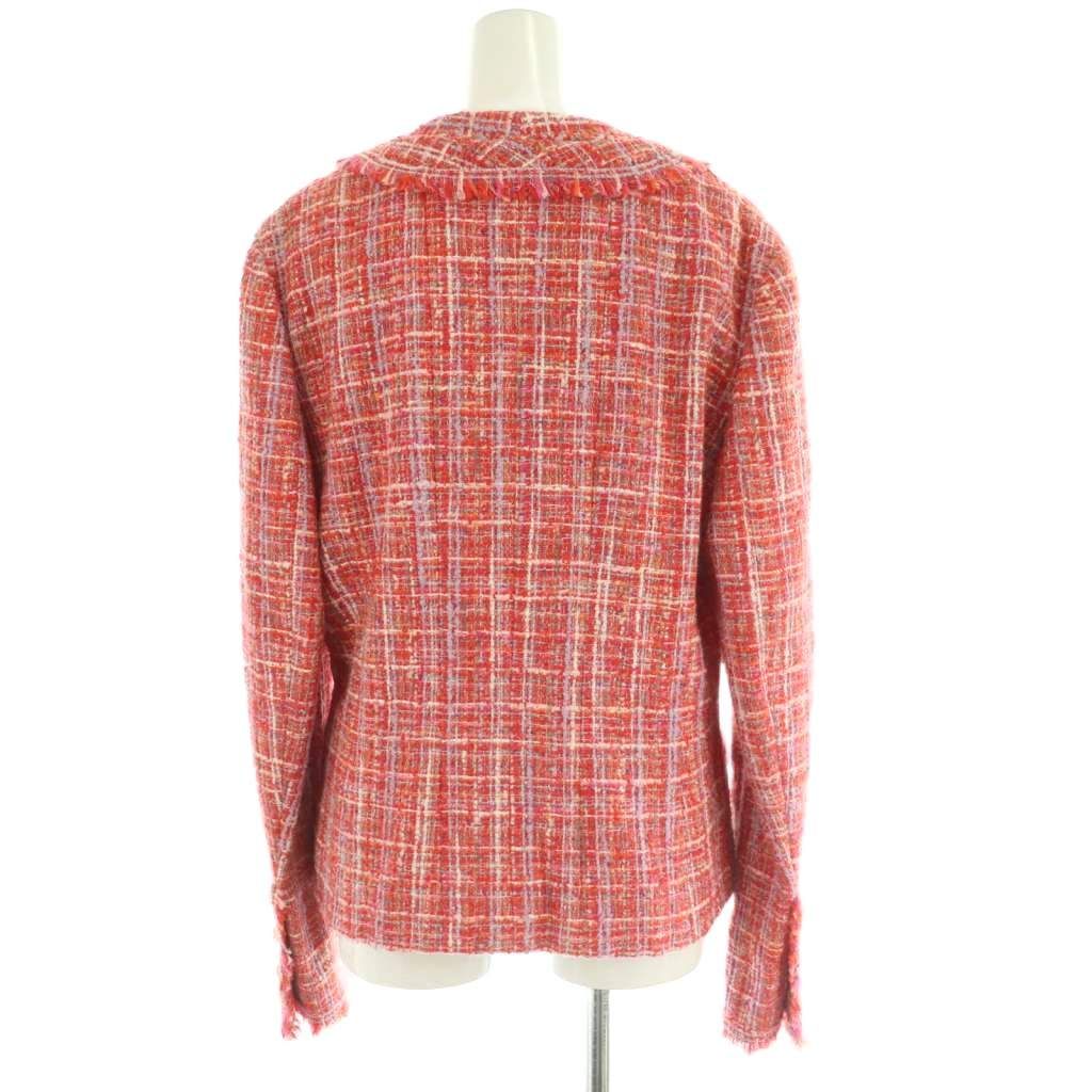 シャネル CHANEL 04P ポケット ツイードジャケット 42 赤 マルチカラー