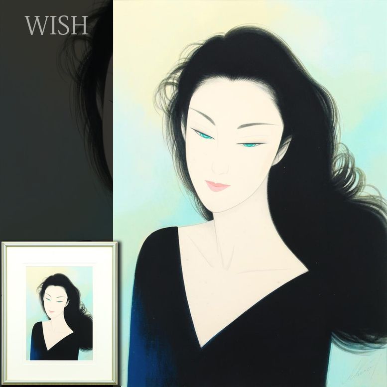 真作】【WISH】鶴田一郎「黒い髪」リトグラフ 約10号 直筆サイン