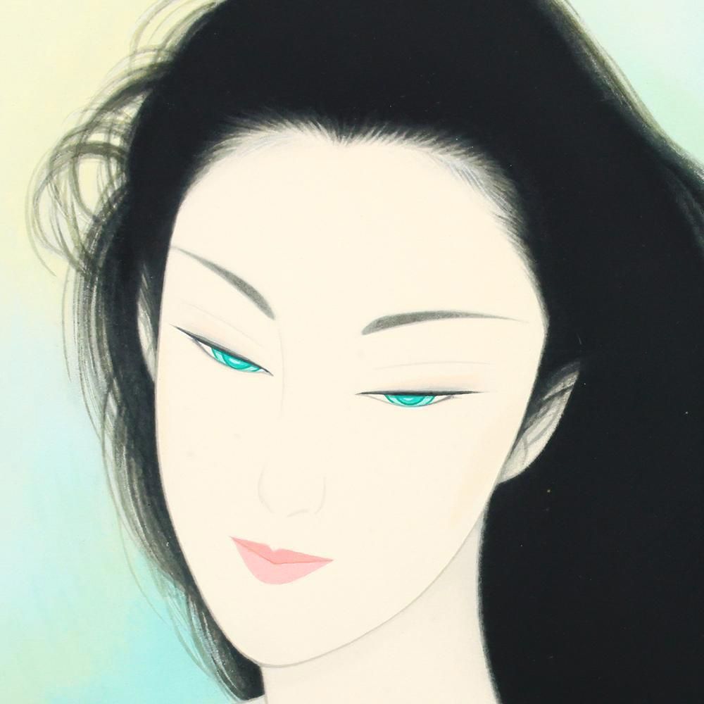 真作】【WISH】鶴田一郎「黒い髪」リトグラフ 約10号 直筆サイン