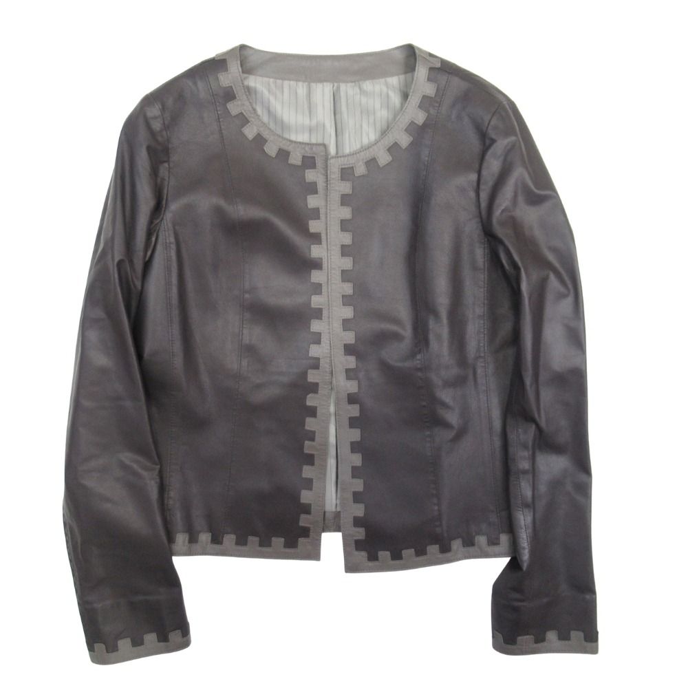 美品 Leilian レリアン 羊革 ノーカラージャケット シープスキン