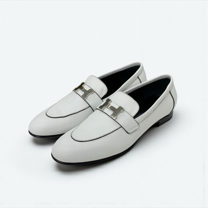 エルメス HERMES パリ ローファー 革靴 靴 シューズ レザー ホワイト