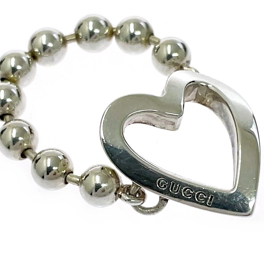 中古】【保存袋付き】 GUCCI グッチ シルバー ハート ボールチェーン