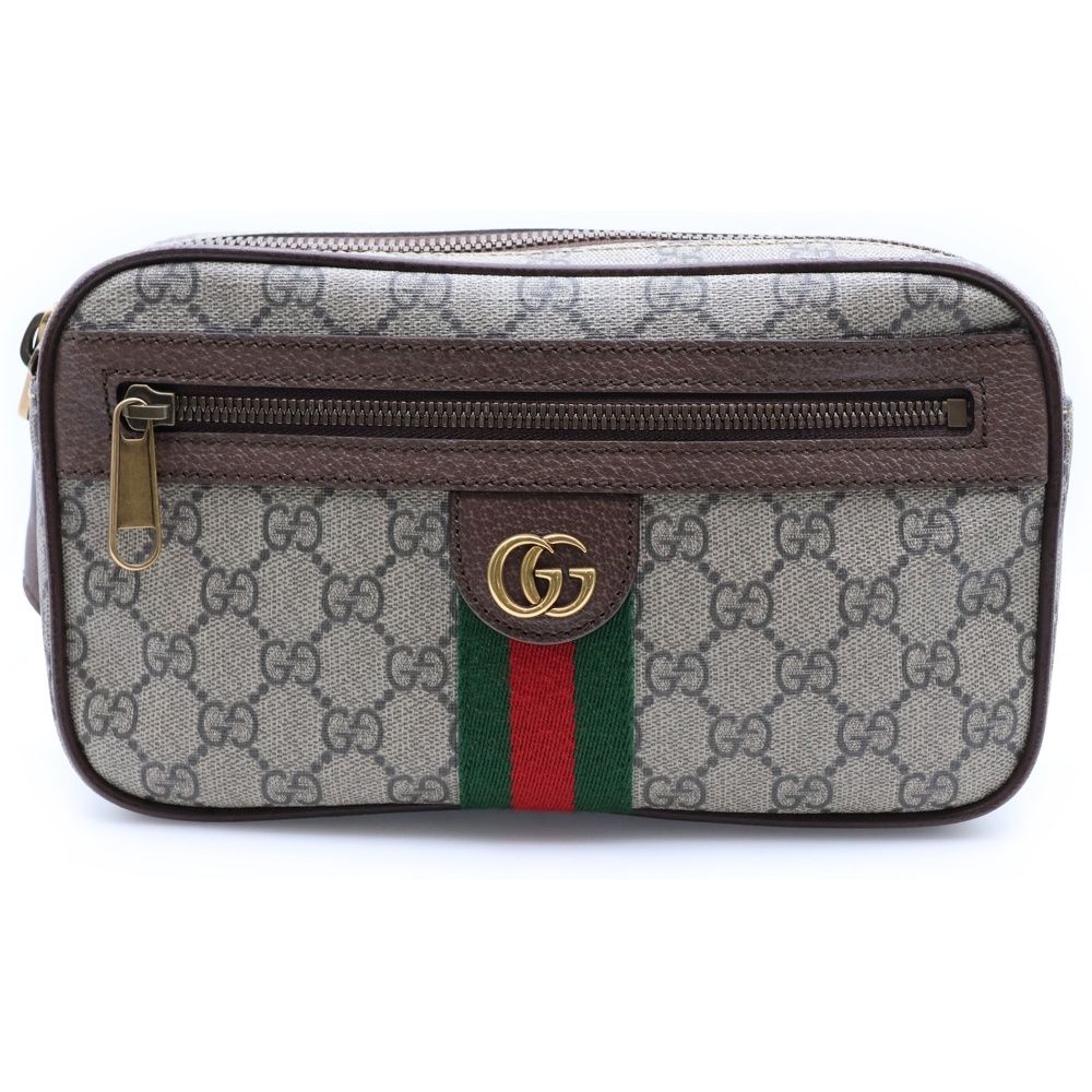 GUCCI (グッチ) GGスプリーム オフィディア シェリーライン クロスボディバッグ ウエスト ショルダーバッグ ベージュ PVC×レザー 574796