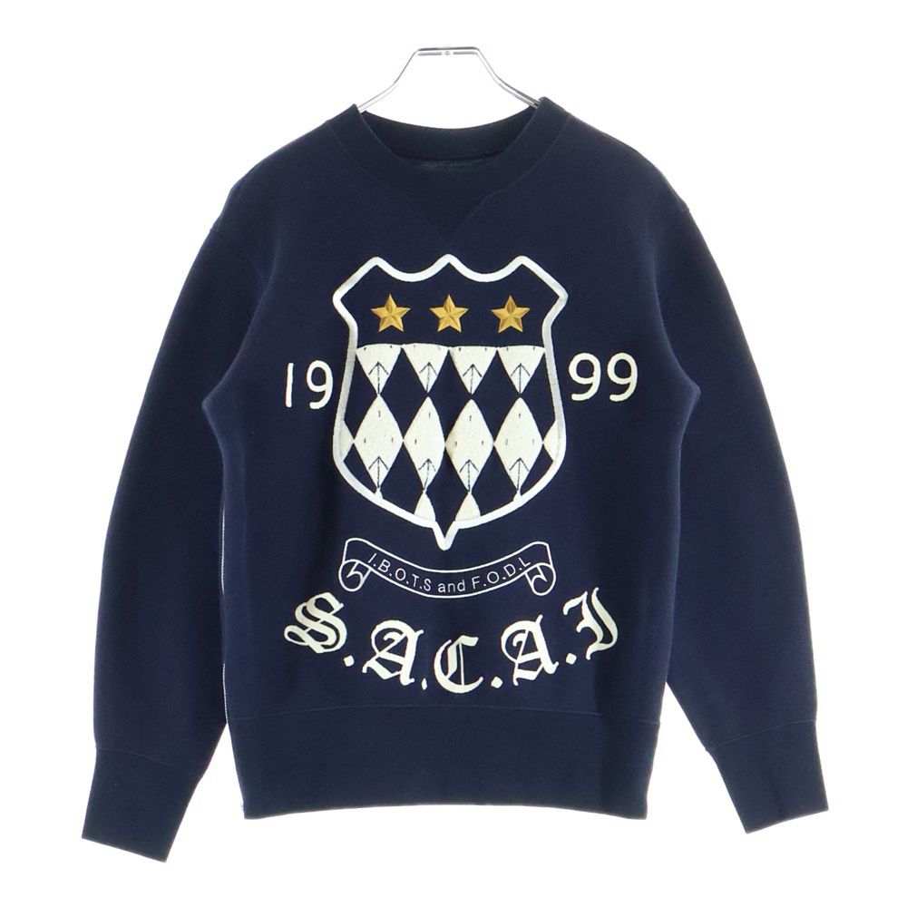 Sacai (サカイ) 18AW エンブレム ロゴ サイドジップ クルーネック 長袖