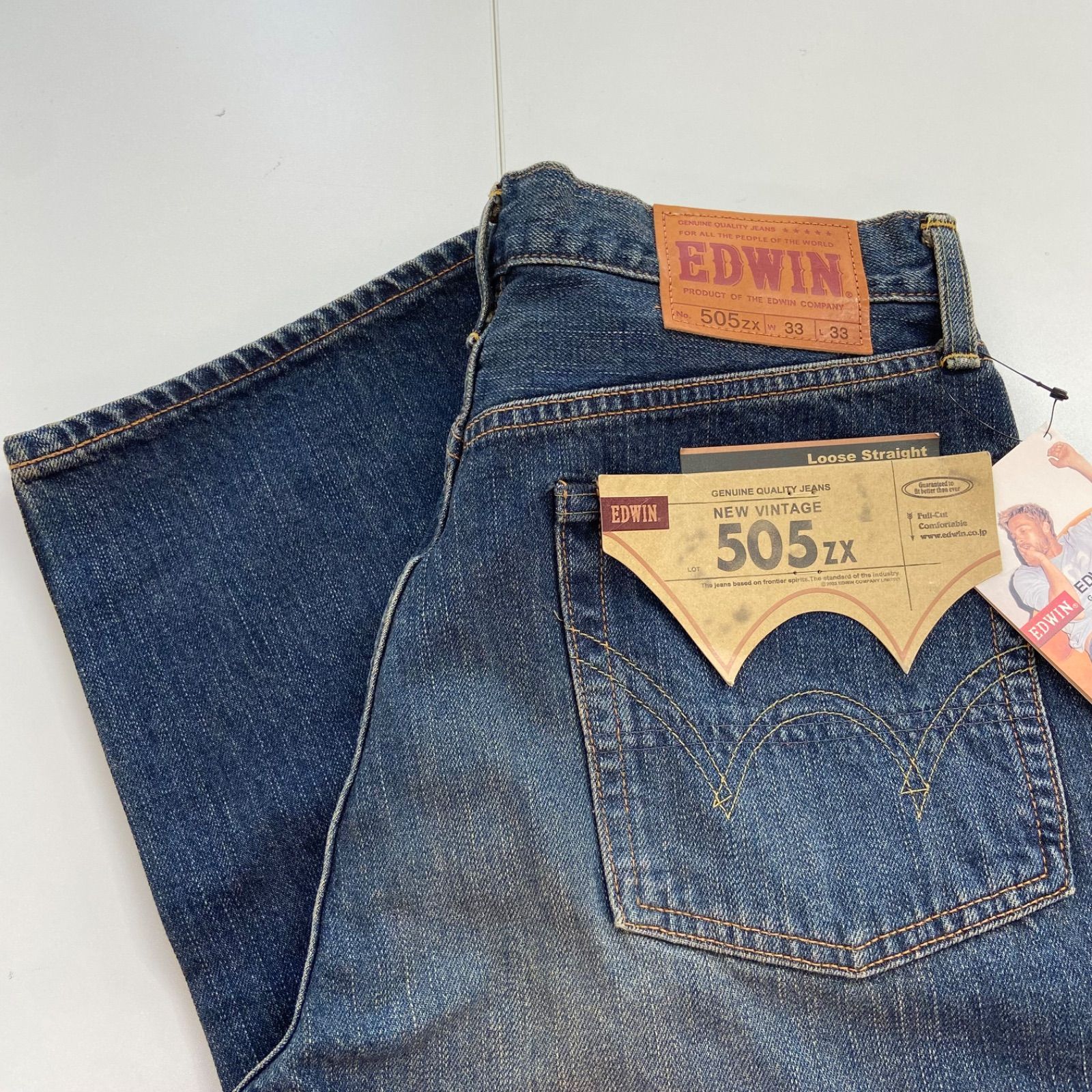 骨董品 未使用】EDWIN エドウィン 505ZX ルーズストレート ジーパン 紺 W33