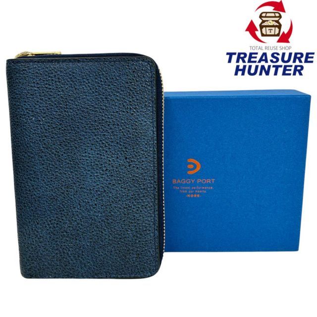 BAGGY PORT 黒桟革 ラウンドファスナー ハーフ財布 ZYS-391 ネイビー