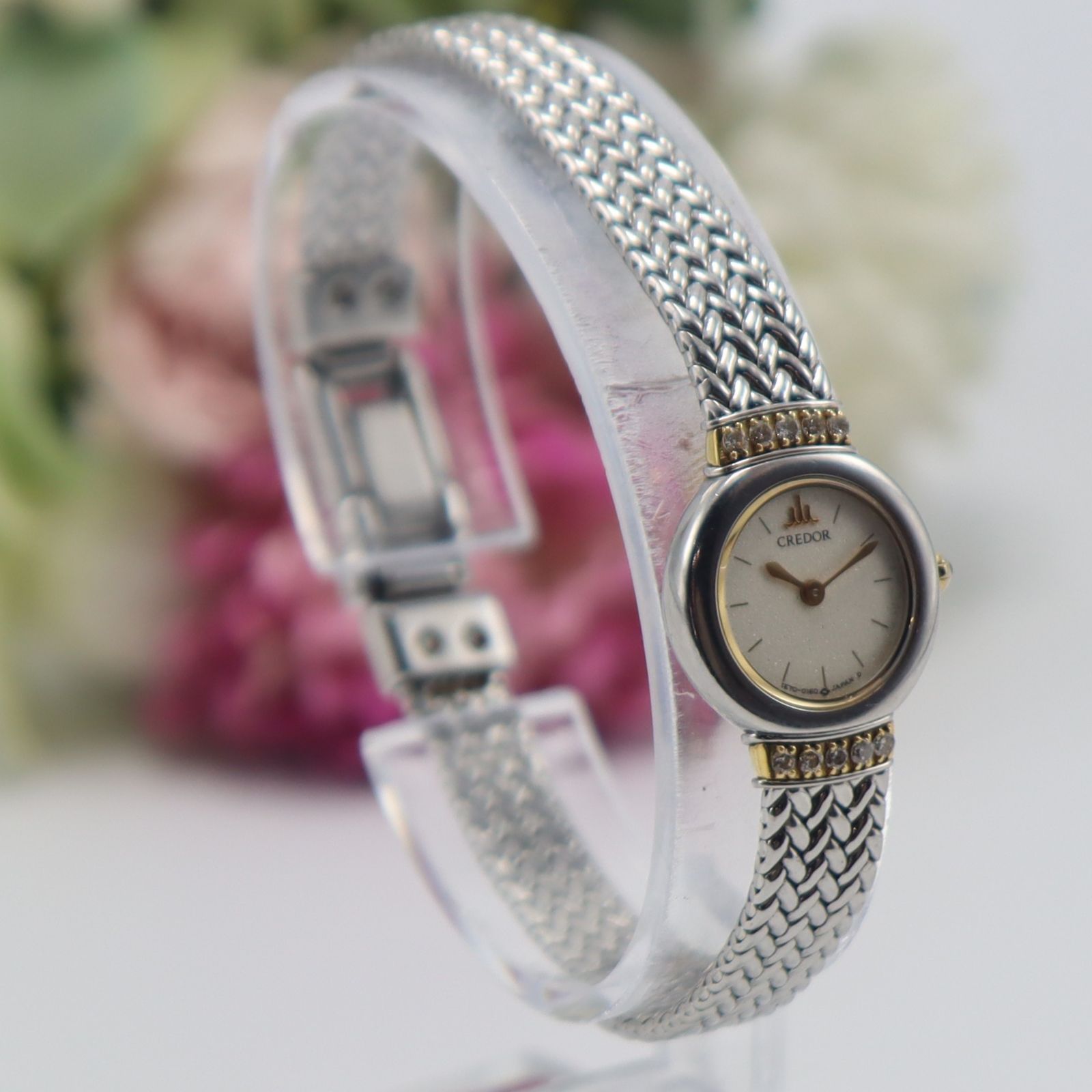 電池新品 セイコー クレドール 1E70-0100 クォーツ 10Pダイヤ 18KT+SS