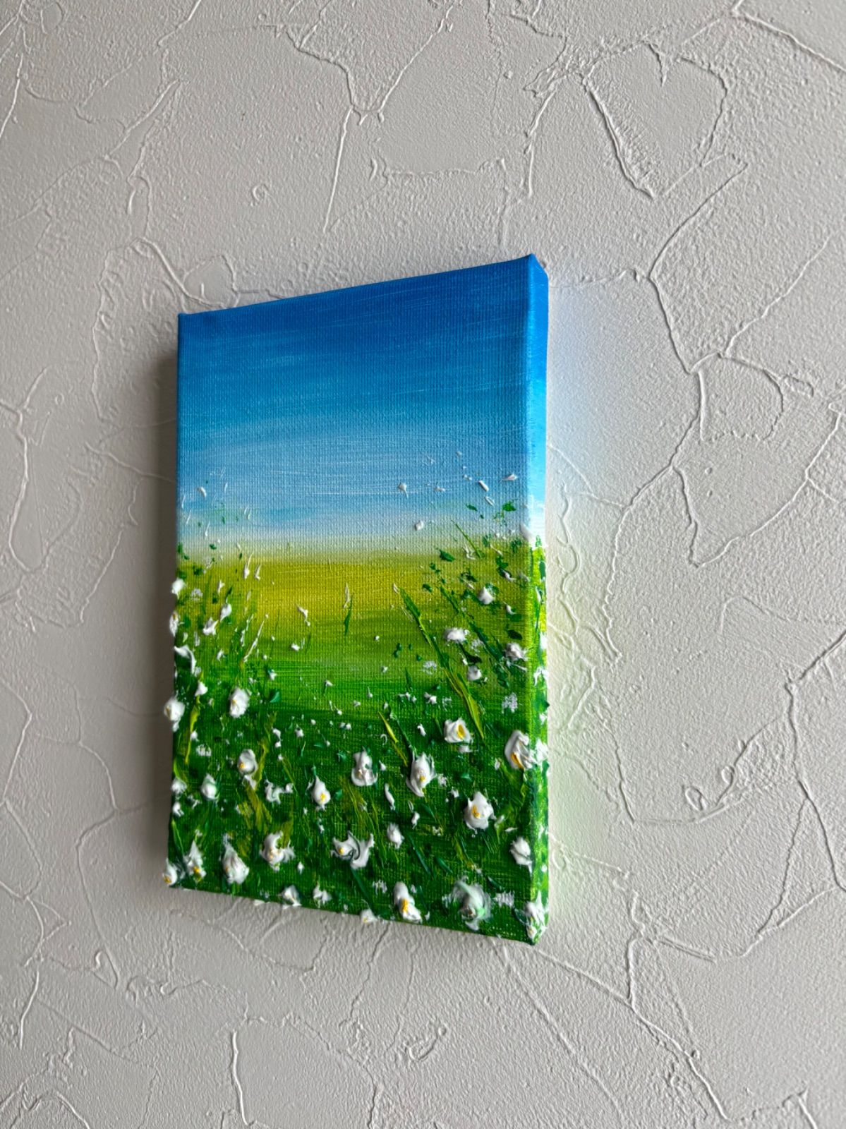 原画ハガキサイズのテクスチャーパネルアート⭐︎シロツメクサの草原