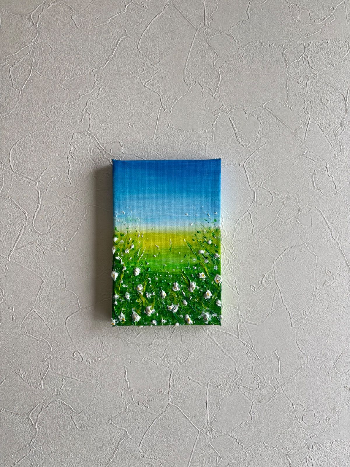 原画ハガキサイズのテクスチャーパネルアート⭐︎シロツメクサの草原