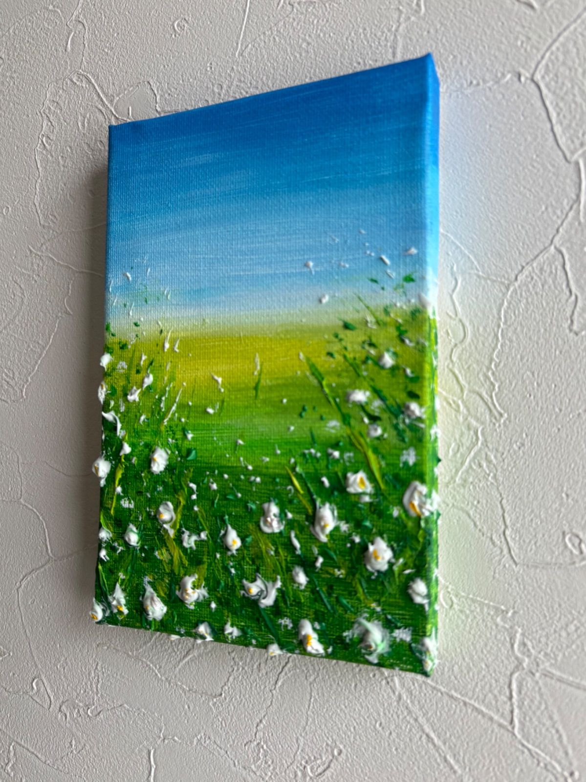 原画ハガキサイズのテクスチャーパネルアート⭐︎シロツメクサの草原