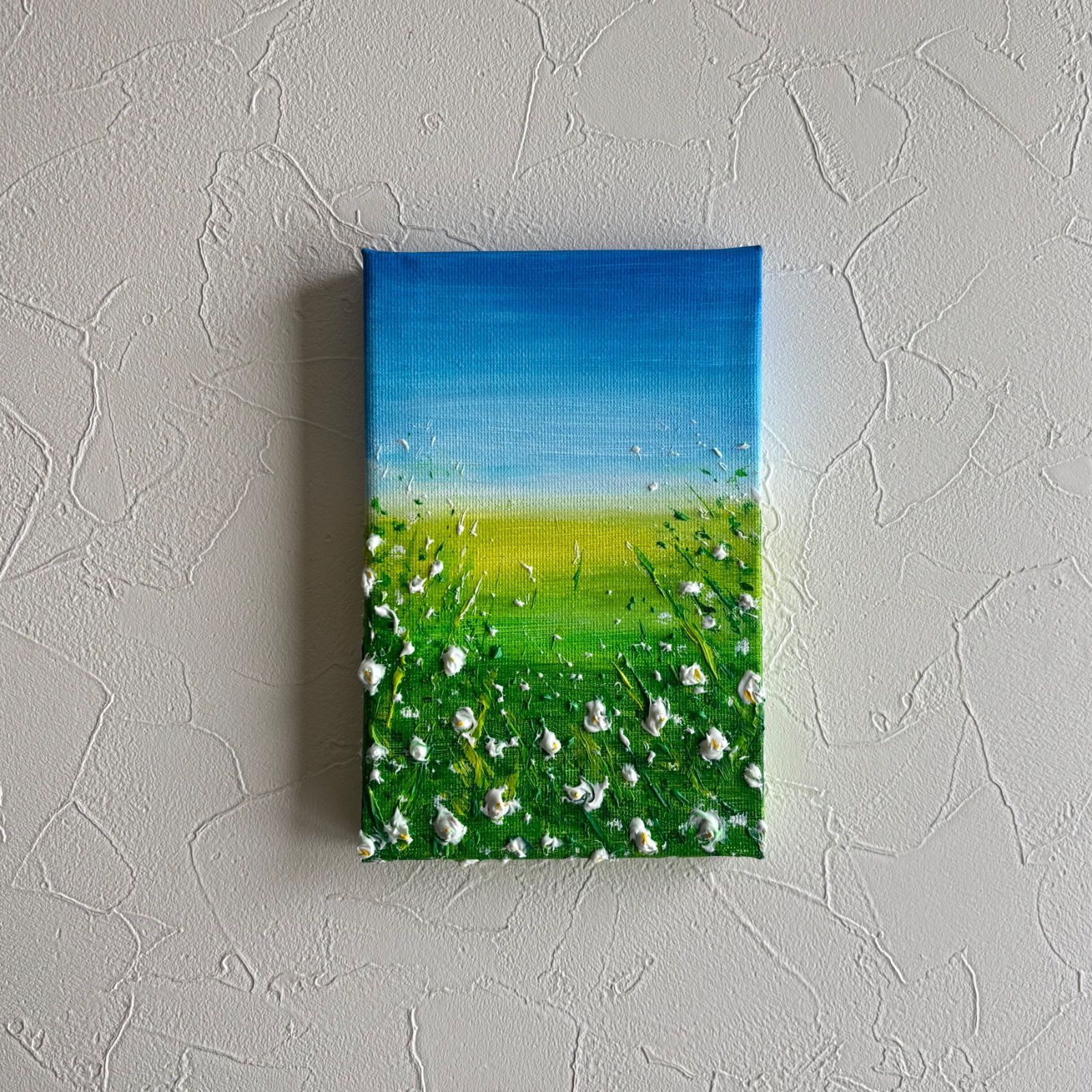 原画ハガキサイズのテクスチャーパネルアート⭐︎シロツメクサの草原