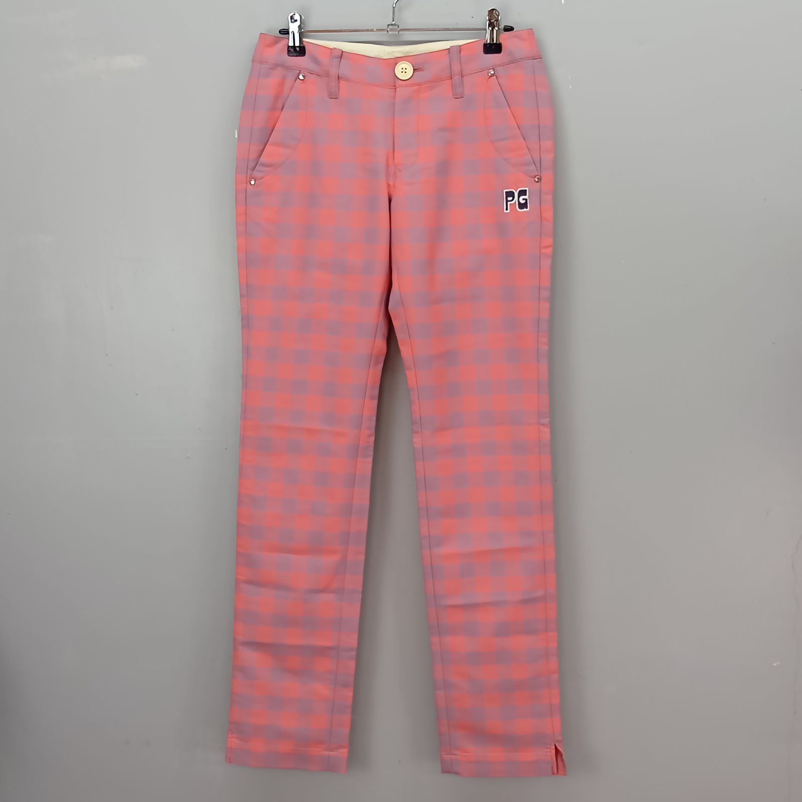 PEARLY GATES 0 サイズ チェック柄パンツ ストレート ゴルフ 薄手