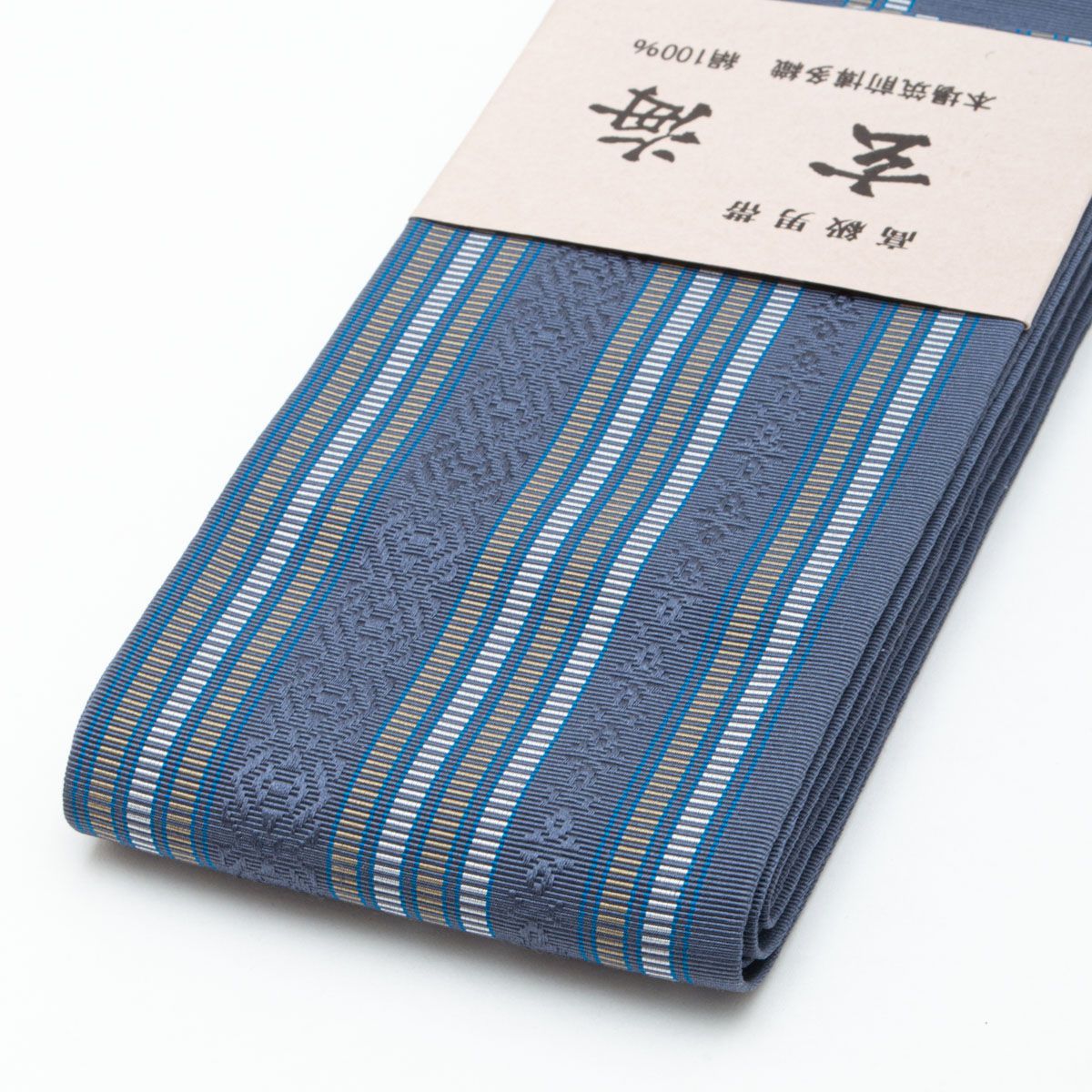 【未使用品】角帯 独孤 花皿 間道縞 紺鼠 玄海 博多織 井上絹織 正絹