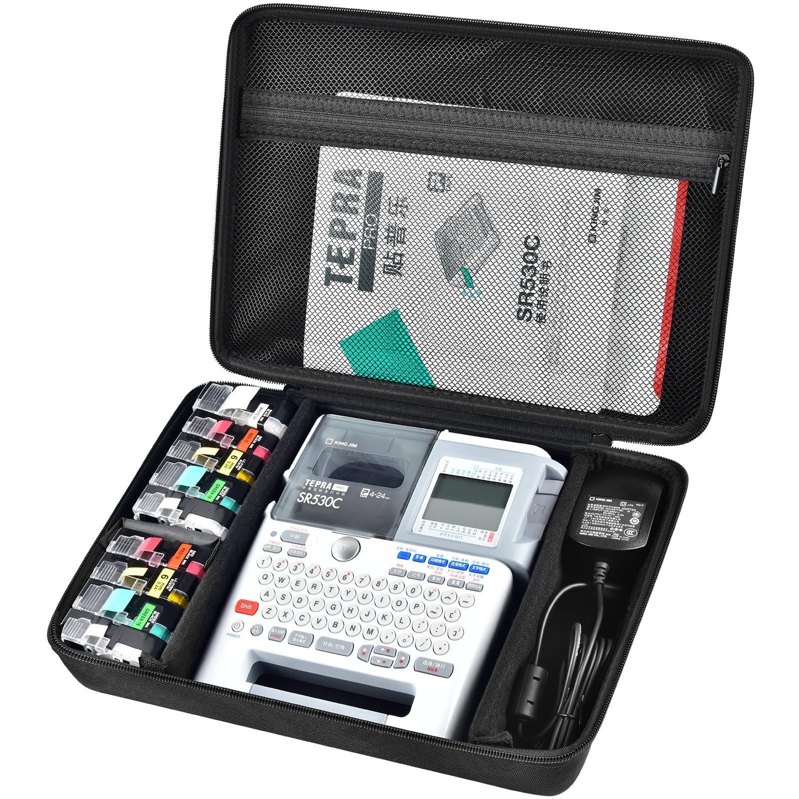 『特価』 COMECASE 専用保護ボックス 完全に互換性があります KING JIM 系列 打印机 Tepra PRO SR530/ SR170 & 磁盒 その他の付属品 (黒色)