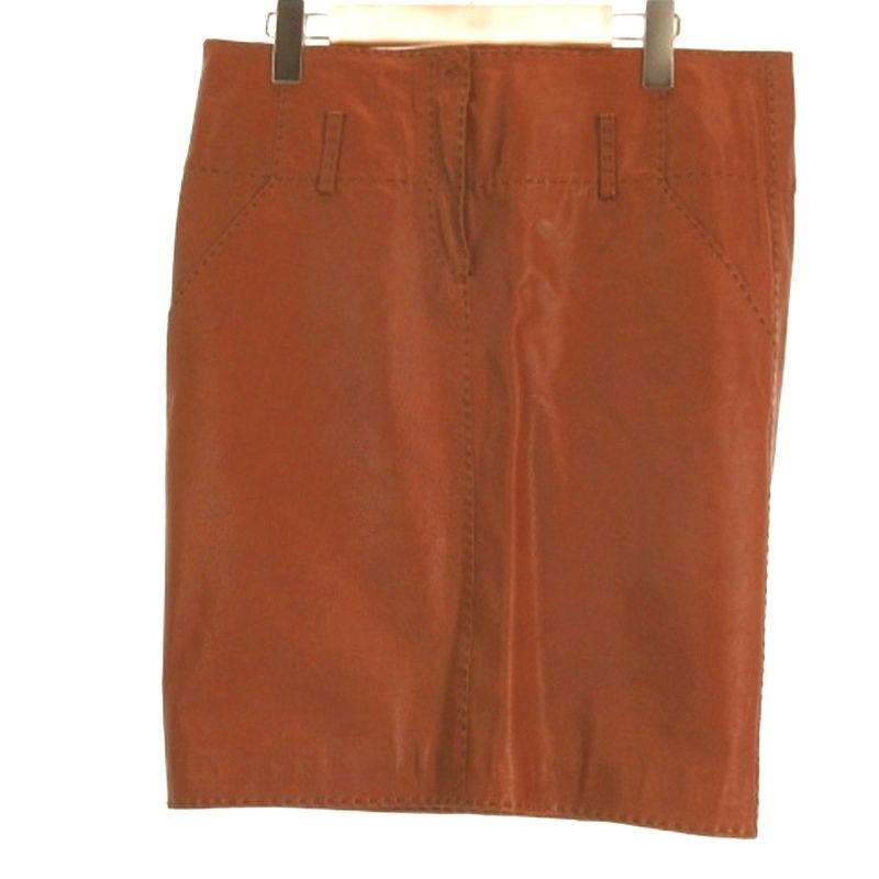 フェンディ FENDI レザー スカート ひざ丈 ブラウン 42 - メルカリ