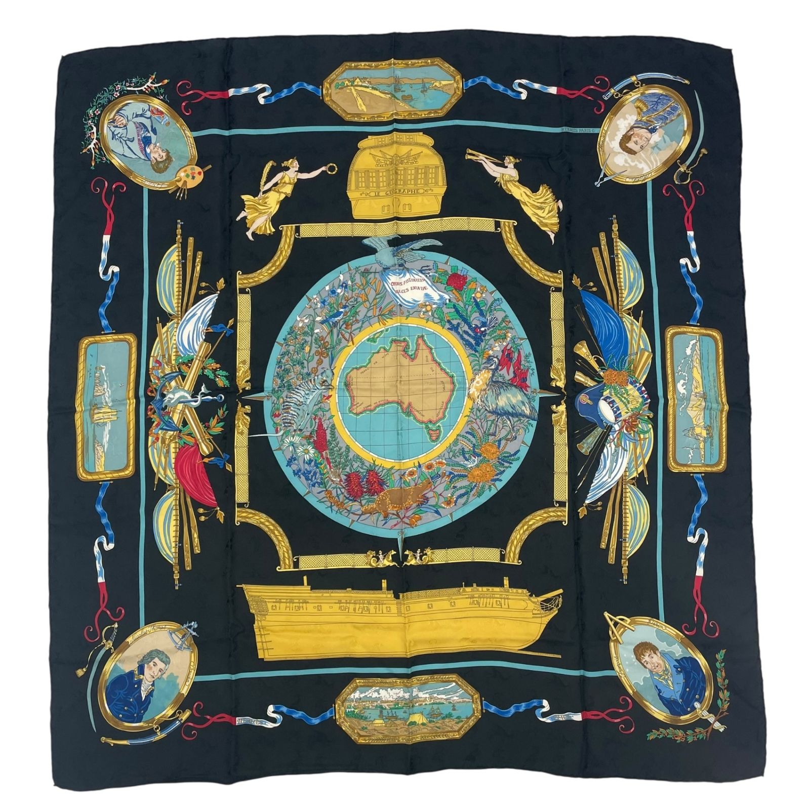 美品 HERMES エルメス スカーフ シルク カレ90 LE GEOGRAPHE 地理学者