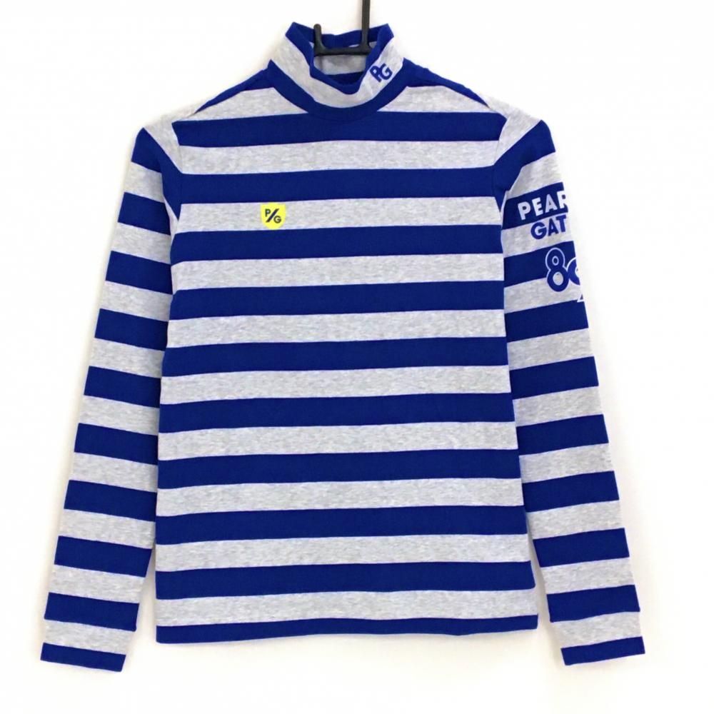 【新品】パーリーゲイツ 長袖ハイネックシャツ ブルー×杢ネイビー ボーダー ロゴプリント レディース 00(XS) ゴルフウェア PEARLY GATES ゴルフ 【新品】パーリーゲイツ 長袖ハイネックシャツ ブルー×杢