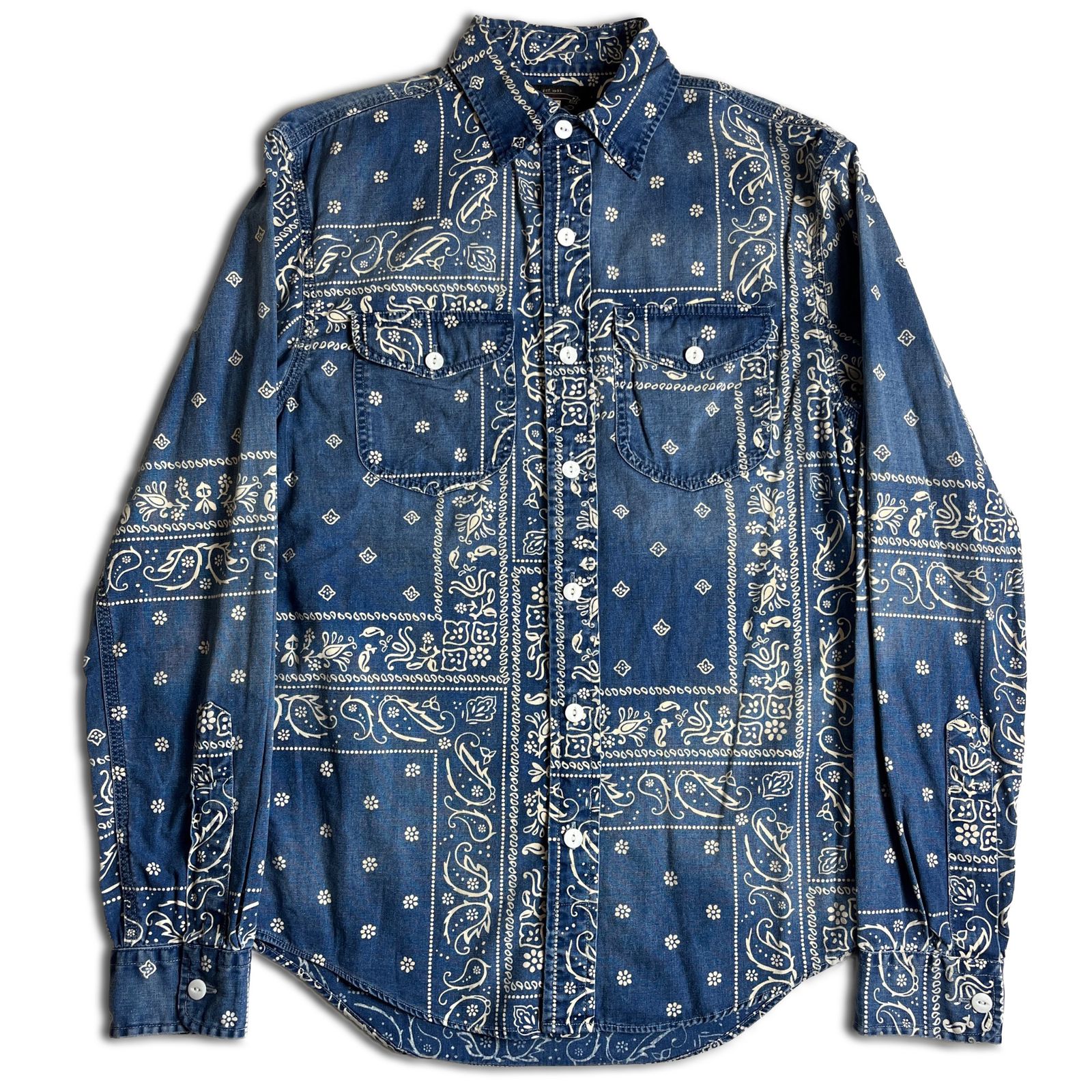 美品】RRL インディゴ バンダナパターン シャツ XS 猫目ボタン ダブル