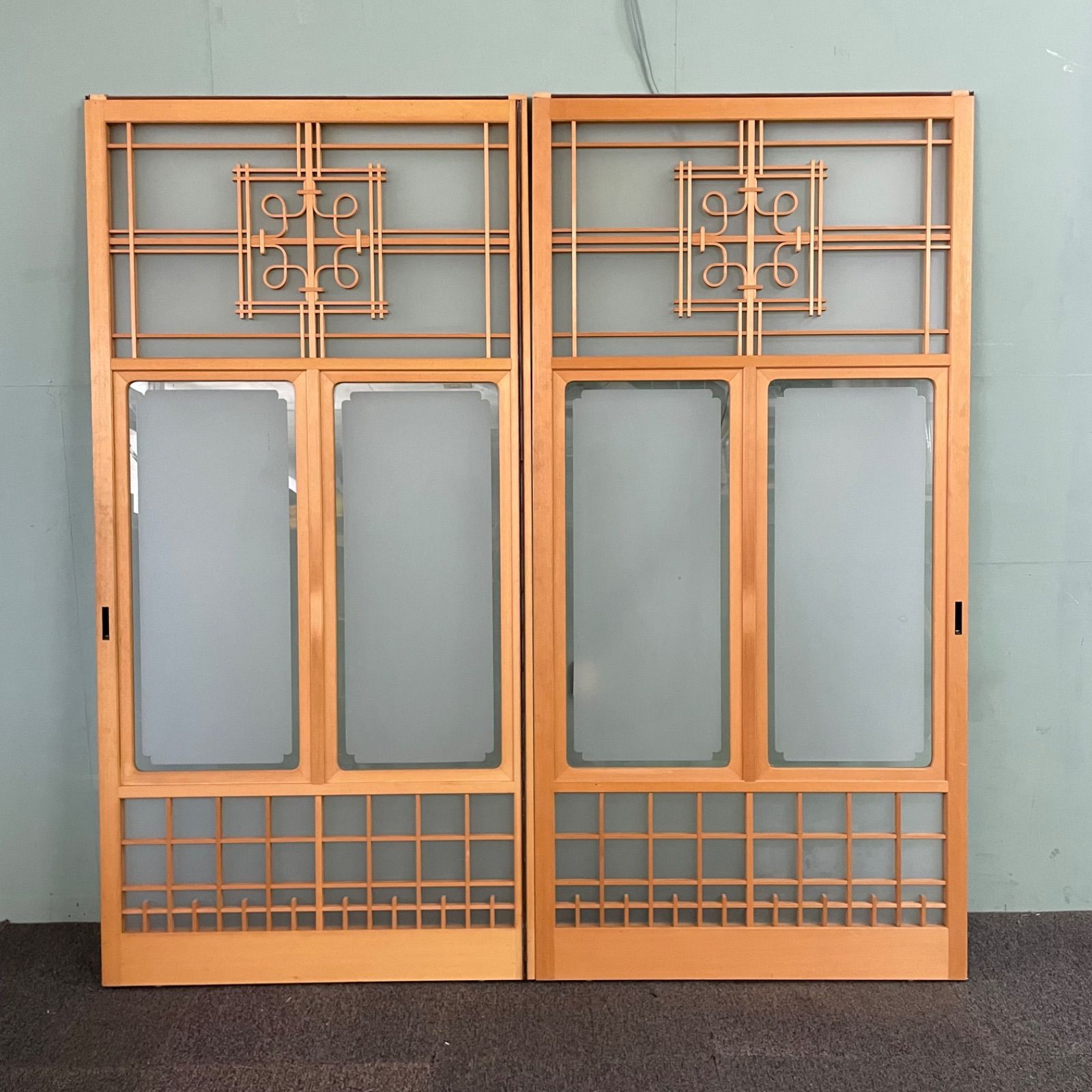 ♭ 建具 引き戸 W86cm×D3cm×H175.5cm 2枚セット アンティーク ガラス戸