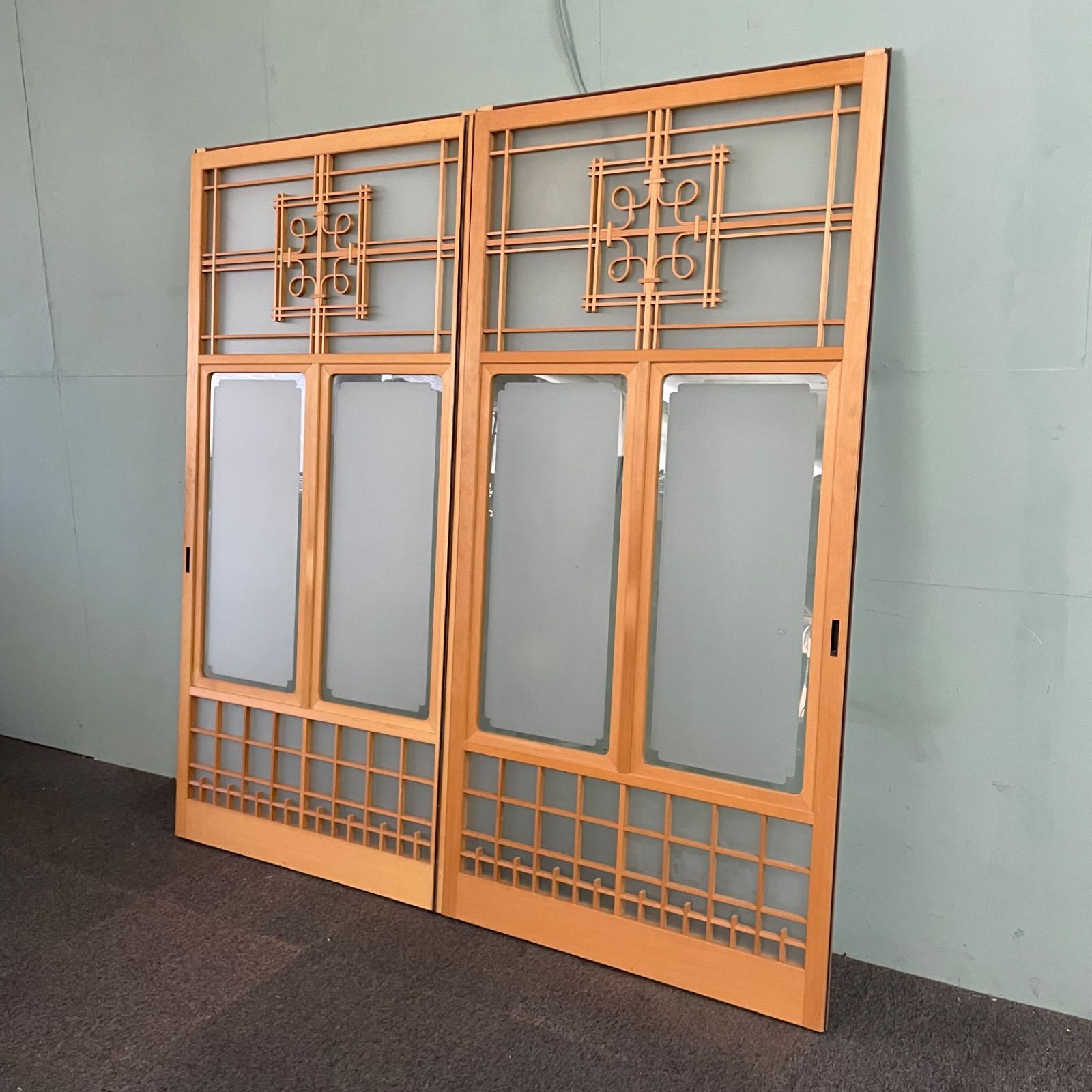 ♭ 建具 引き戸 W86cm×D3cm×H175.5cm 2枚セット アンティーク ガラス戸