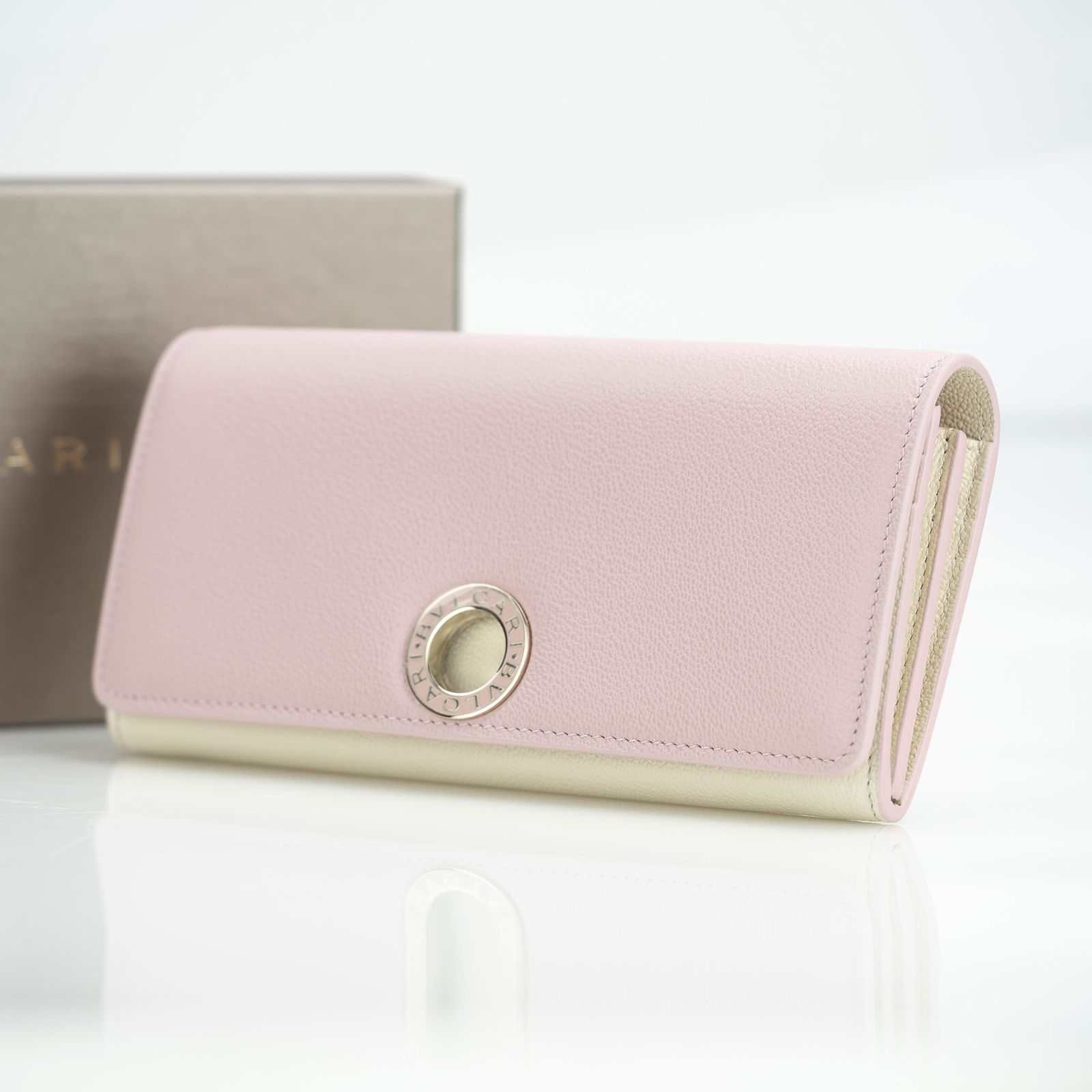 ブルガリ BVLGARI 長財布 フラップ式 バイカラー ピンク×ホワイト 