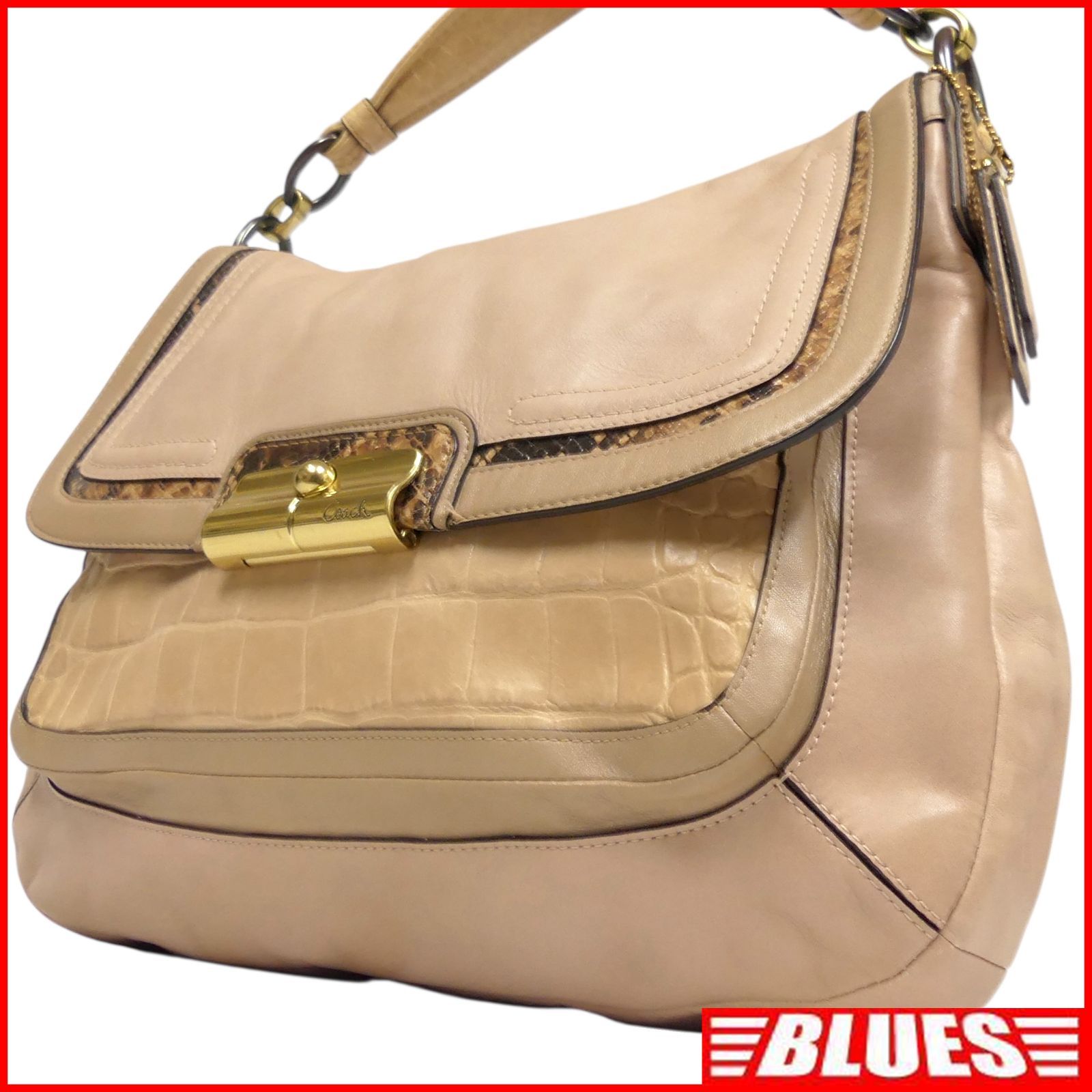 COACH コーチ ハンドバッグ 本革 レザー レディース ベージュ クロコ型 