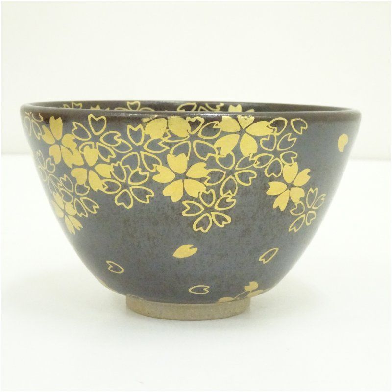 膳所焼 岩崎新定造 金彩夜桜茶碗（共箱） 茶道 抹茶 おしゃれ 抹茶茶碗