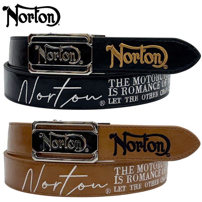 Norton ノートン 2026 メンズ ホールレス バックル レザーベルト 刺繍