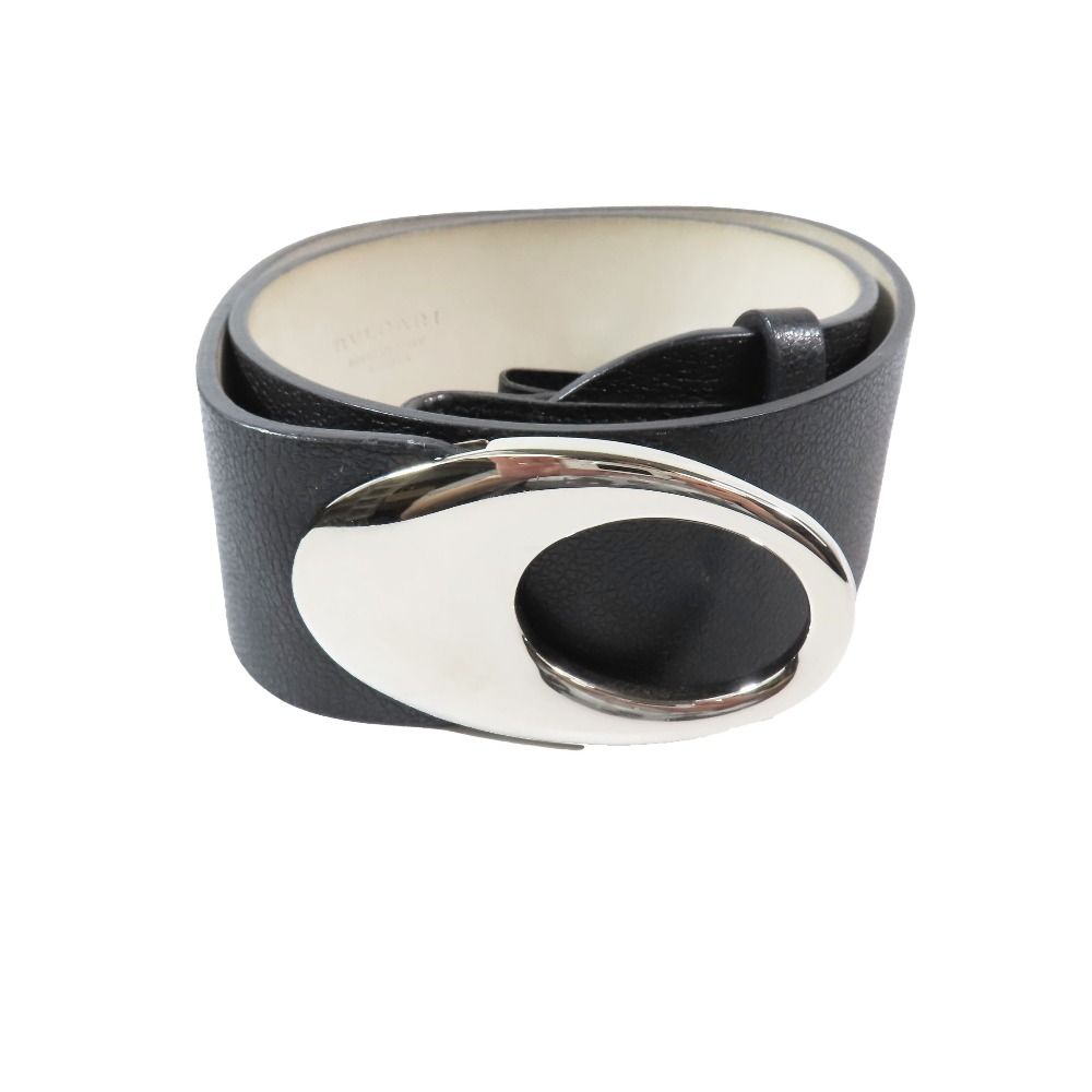美品 BVLGARI レザーベルト ブラック シルバーバックル 本革 付属袋