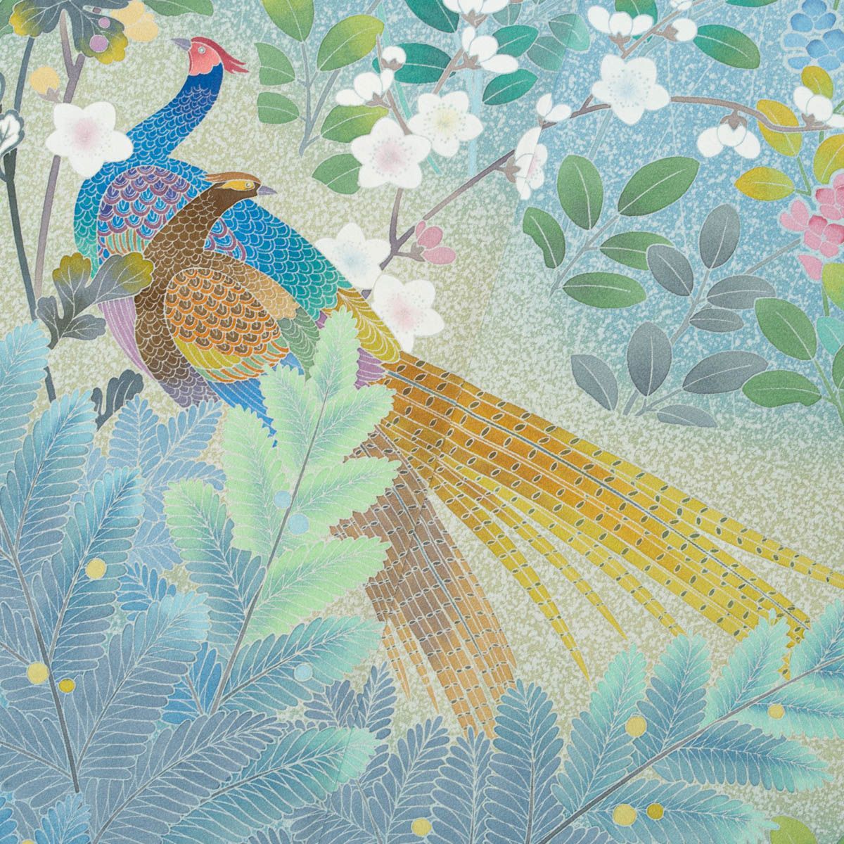 手描友禅 奥田秀水作】 訪問着 四季花 瑞鳥文 瓶覗 正絹 袷 身丈：約