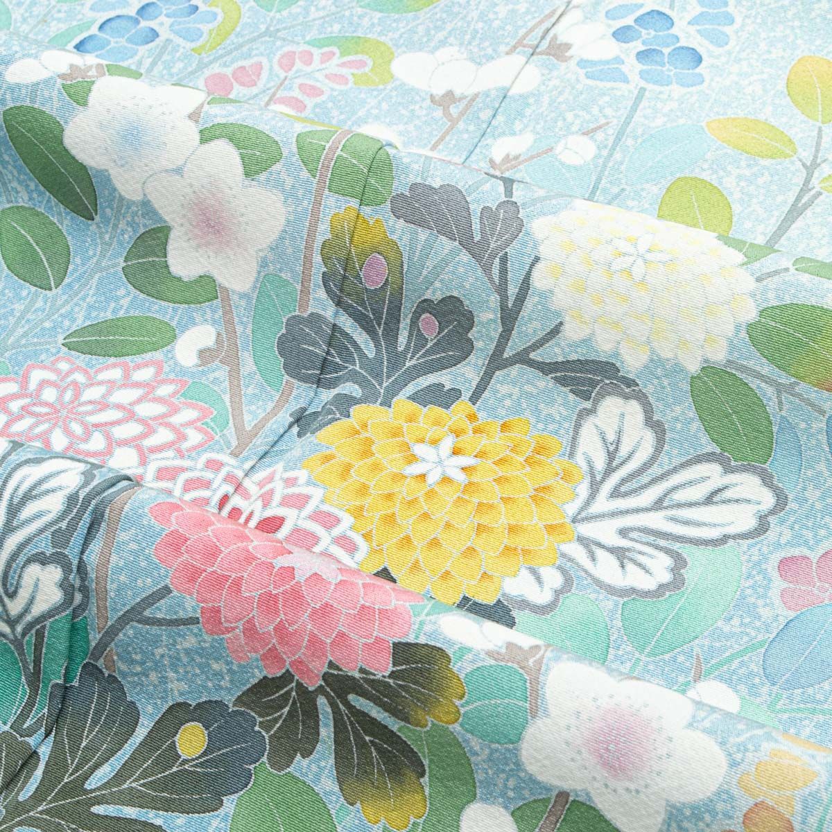 手描友禅 奥田秀水作】 訪問着 四季花 瑞鳥文 瓶覗 正絹 袷 身丈：約
