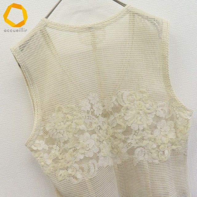 インポートロッサ import Rossa ベスト ジレ レース 花柄 鍵編み