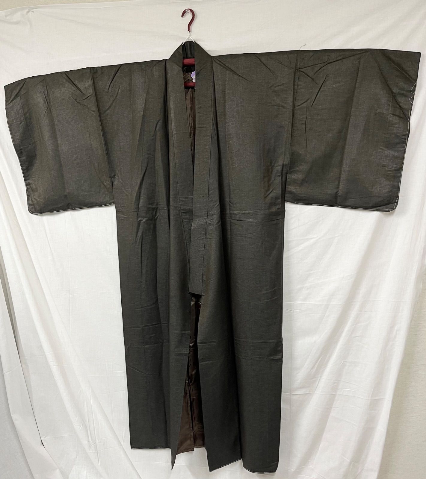 【未使用品】 美品　メンズ　きもの　和達人　着物　紳士　シルク　紬　アンサンブル　LL　絹100％　茶グレー ５