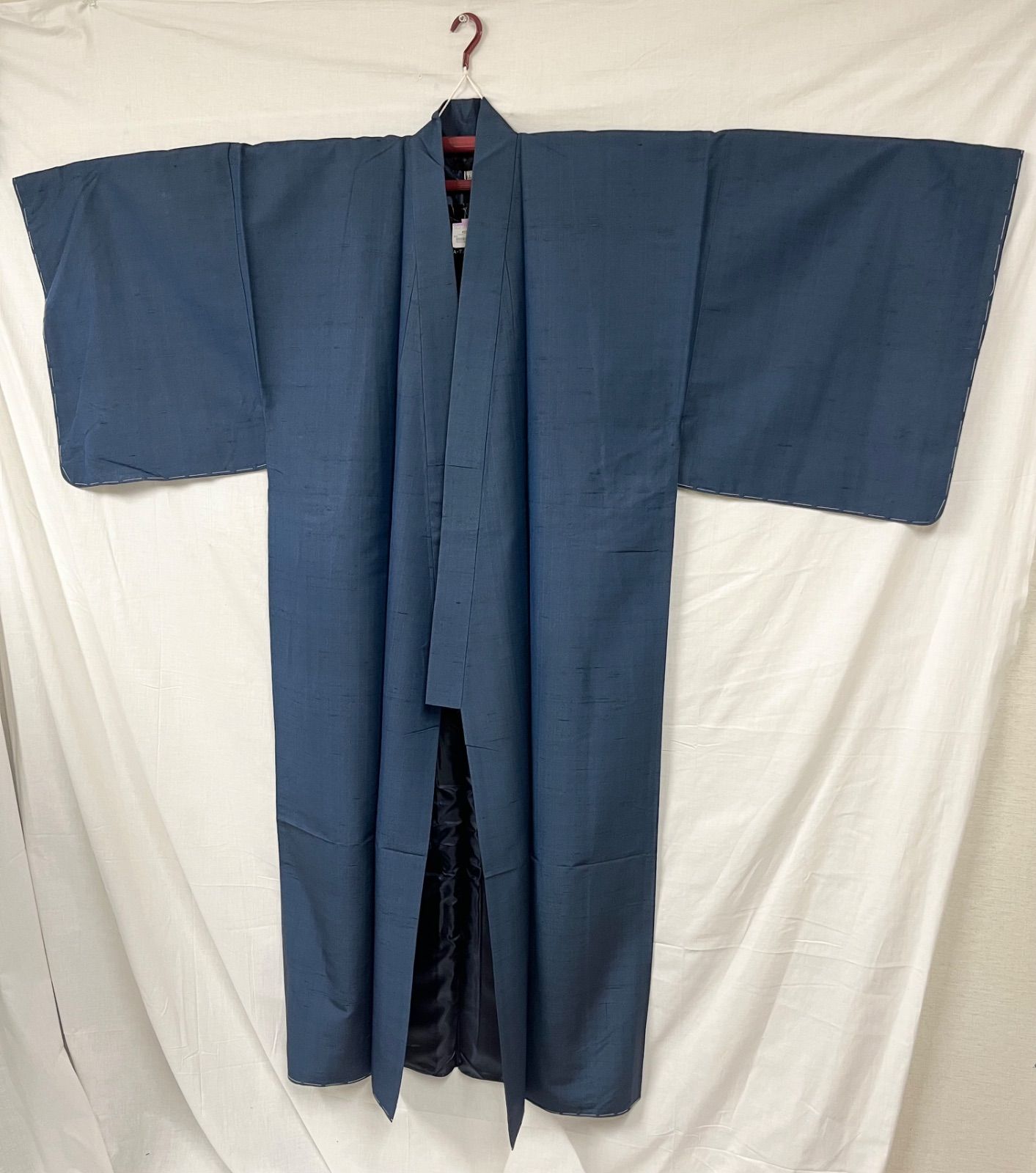【未使用品】 美品　メンズ　きもの　和達人　着物　紳士　シルク　紬　アンサンブル　LL　絹100％　青　濃紺　紺　ブルー　７