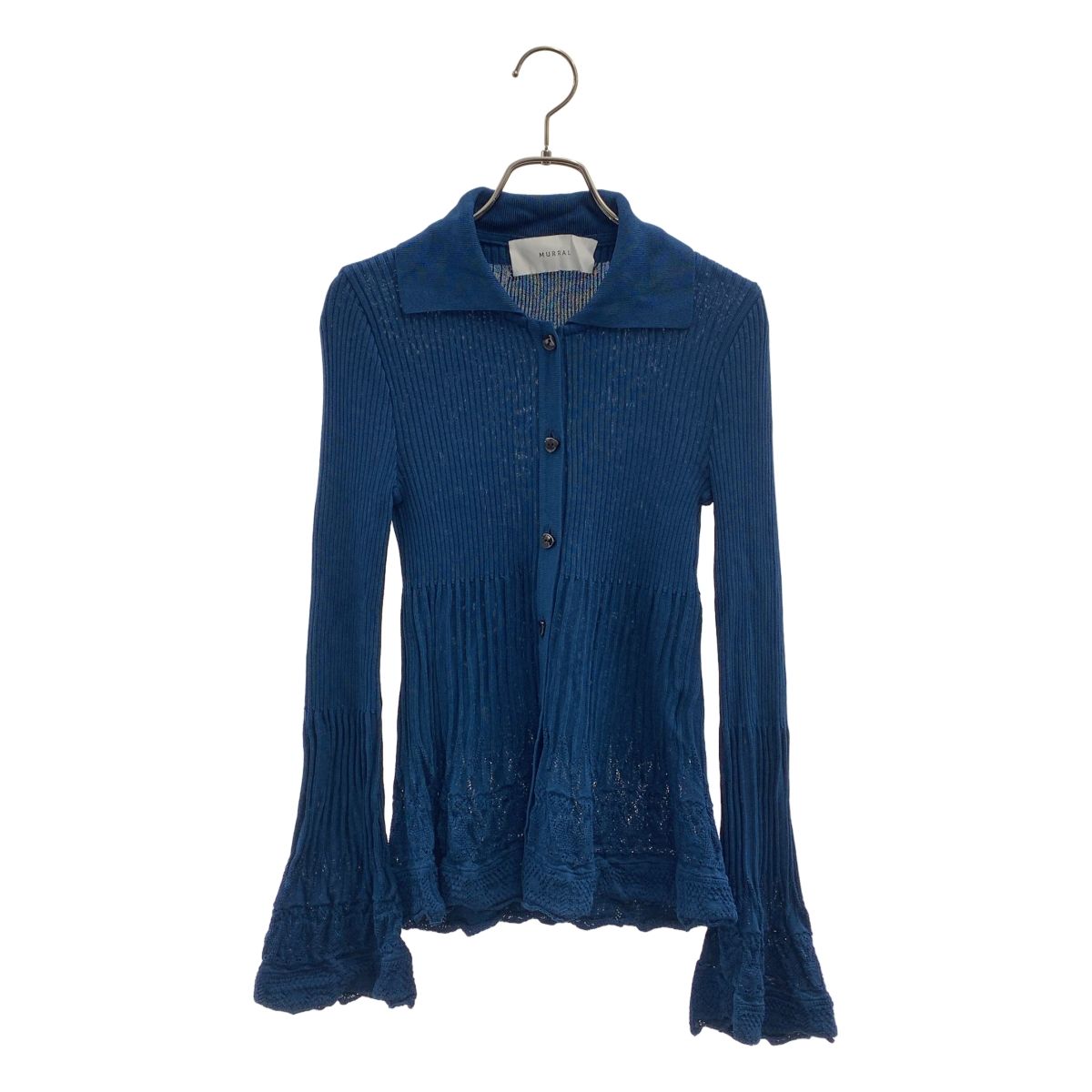【美品】  MURRAL / ミューラル | 2024AW | Emerge flower knit shirt cardigan エマージュフラワー ニット シャツカーディガン | F | ブルー | レディース 美品】 MURRAL / ミューラル | 2024AW | Emerge flower knit shirt