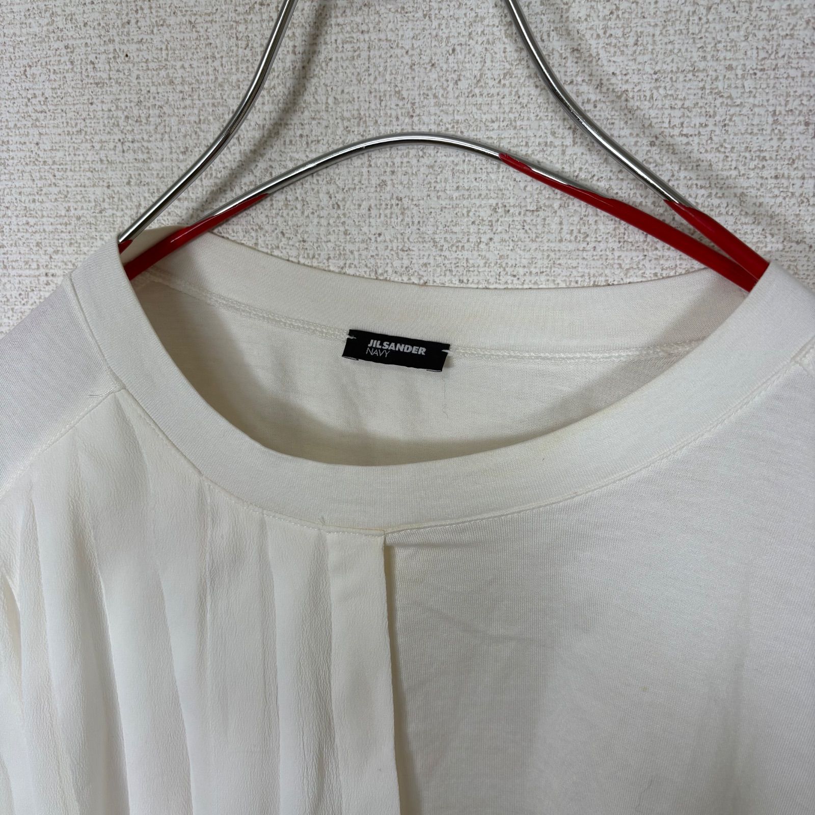 JIL SANDER NAVY 半袖カットソー 36 白 アシンメトリー プリーツ