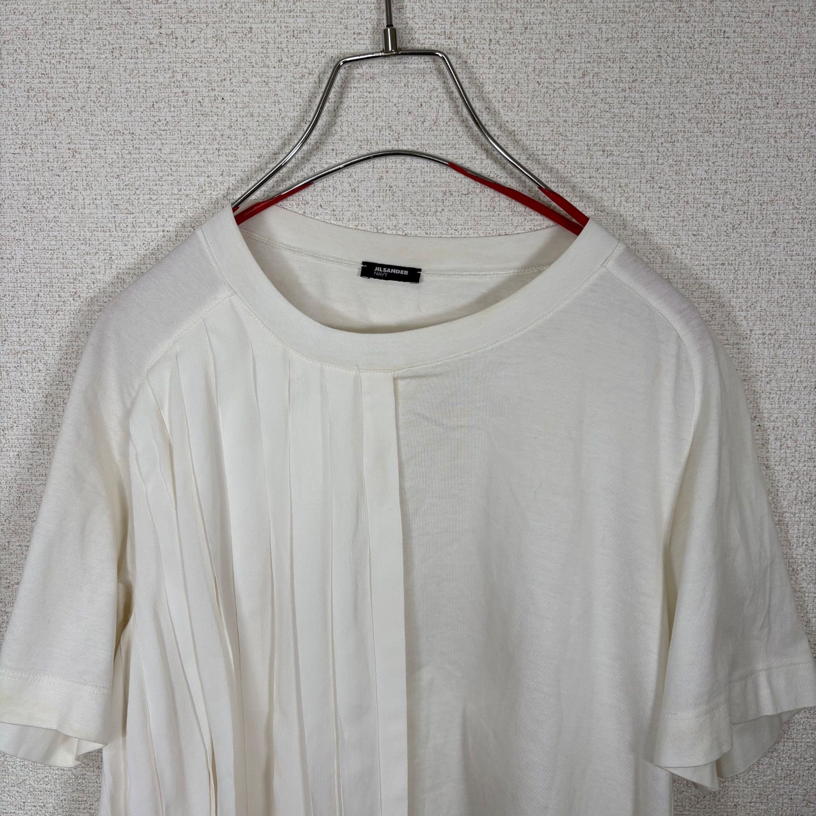 JIL SANDER NAVY 半袖カットソー 36 白 アシンメトリー プリーツ