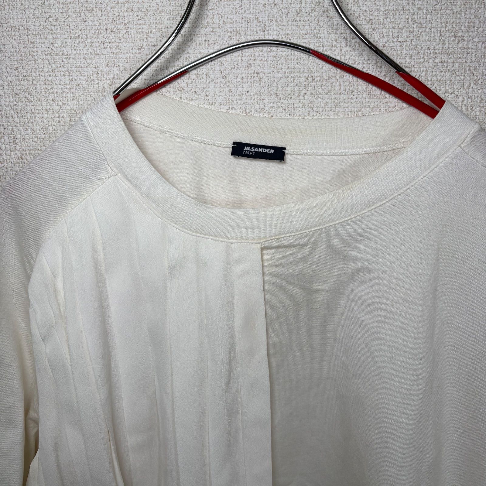 JIL SANDER NAVY 半袖カットソー 36 白 アシンメトリー プリーツ