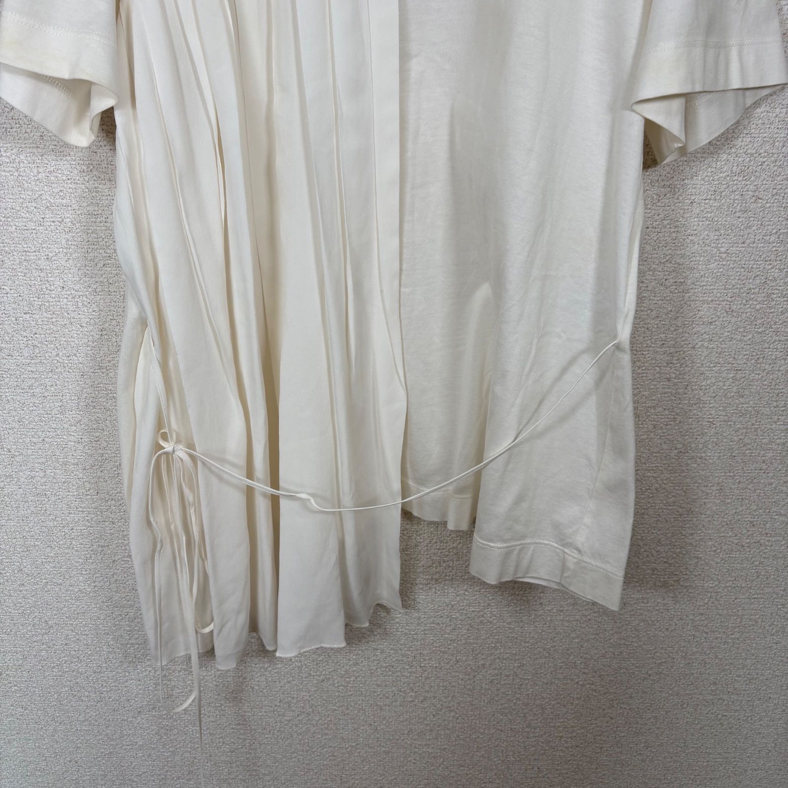 ジルサンダー アシンメトリー　プリーツ切替 半袖 ブラウス 白 S uz6 JIL SANDER NAVY 半袖カットソー 36 白 アシンメトリー プリーツ