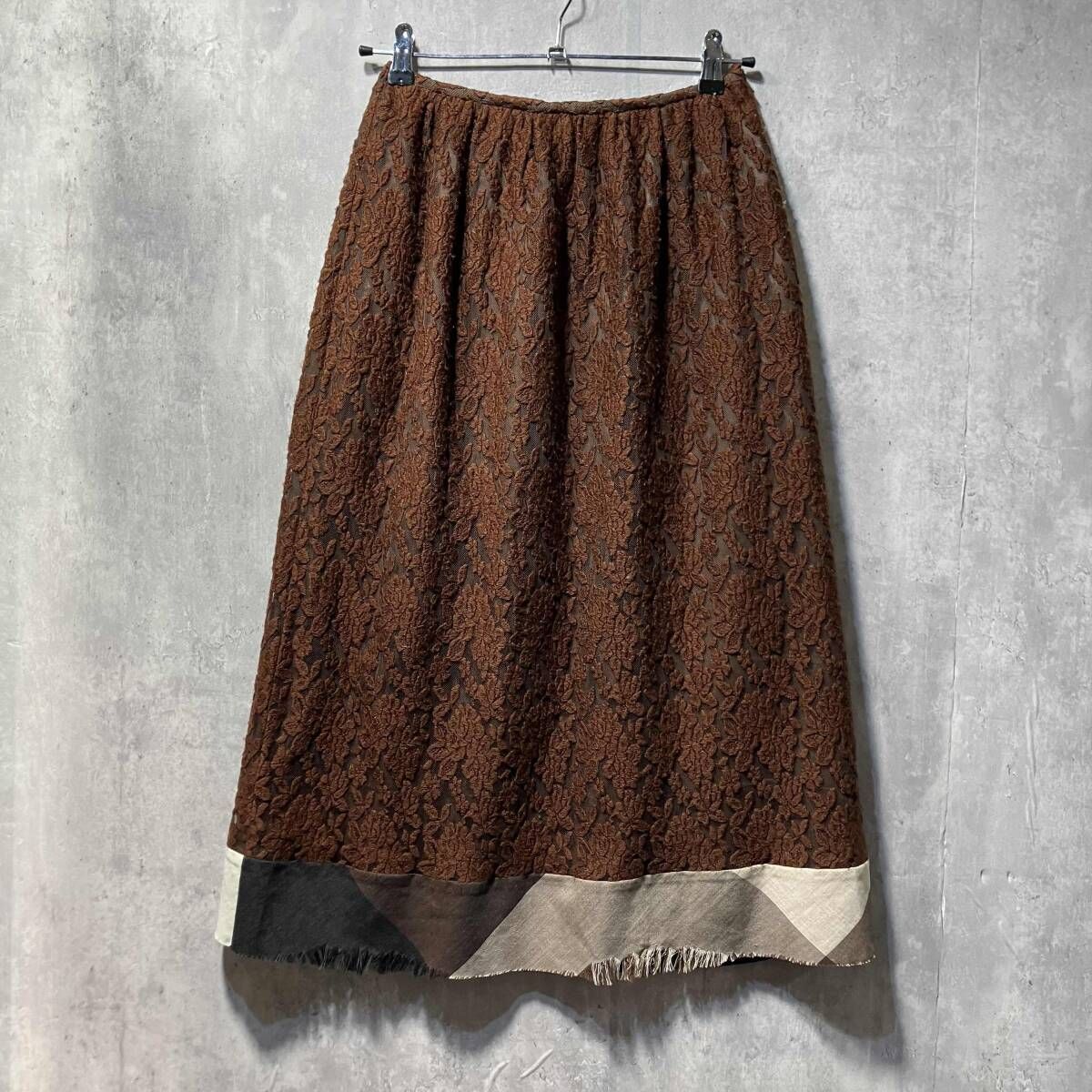 年代物　コムデギャルソントリコ◆ 変形 スカート チョコレートブラウン 00s archive TRICOT COMME des GARCONS 素材切替レースロングスカート