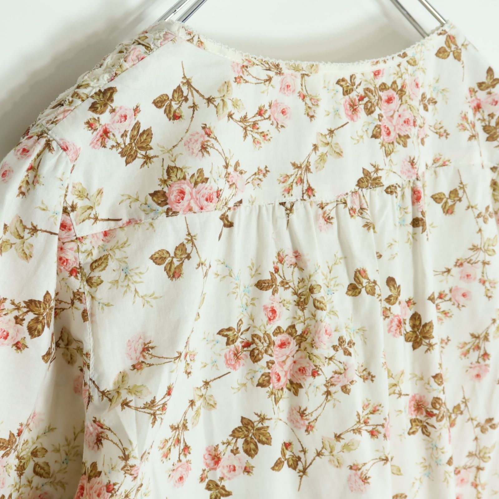 美品】ピンクハウス☆薔薇 ピコフリル ローンチュニックブラウス