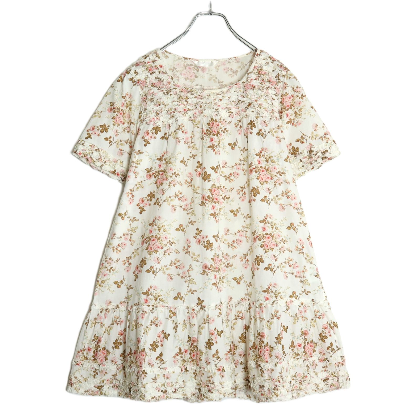 美品】ピンクハウス☆薔薇 ピコフリル ローンチュニックブラウス