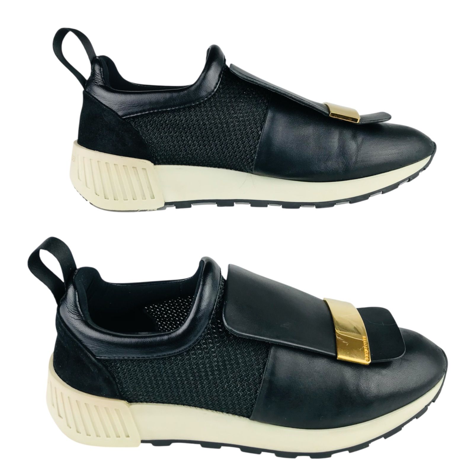 極美品 セルジオロッシ 37 SR1 RUNNING スニーカー メタルプレート 美品☆sergio rossi・セルジオロッシ【SR1】レディース レザー